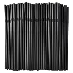 ALINK 200-Pack Black Plastic Flexible Straws, 0.23 x 7.75 disposable Bendy Drinking Straws