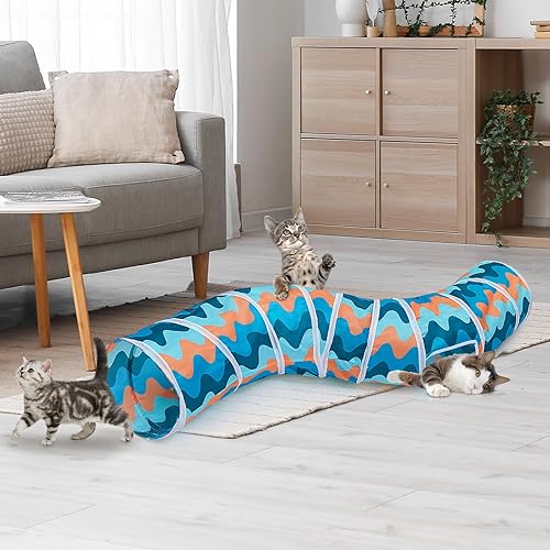 Miniatura 9 de Glittme Túnel para gatos, túneles para gatos de interior, cueva para gatos en forma de S con juguetes para gatos, tubos plegables para gatos y