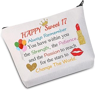 Happy Sweet 17 Makeup Bag 17th Birthday Gift 17 Year Old G Gifts 17th Birthday Inspirational Gifts (Happy Sweet 17 -Bag CA)