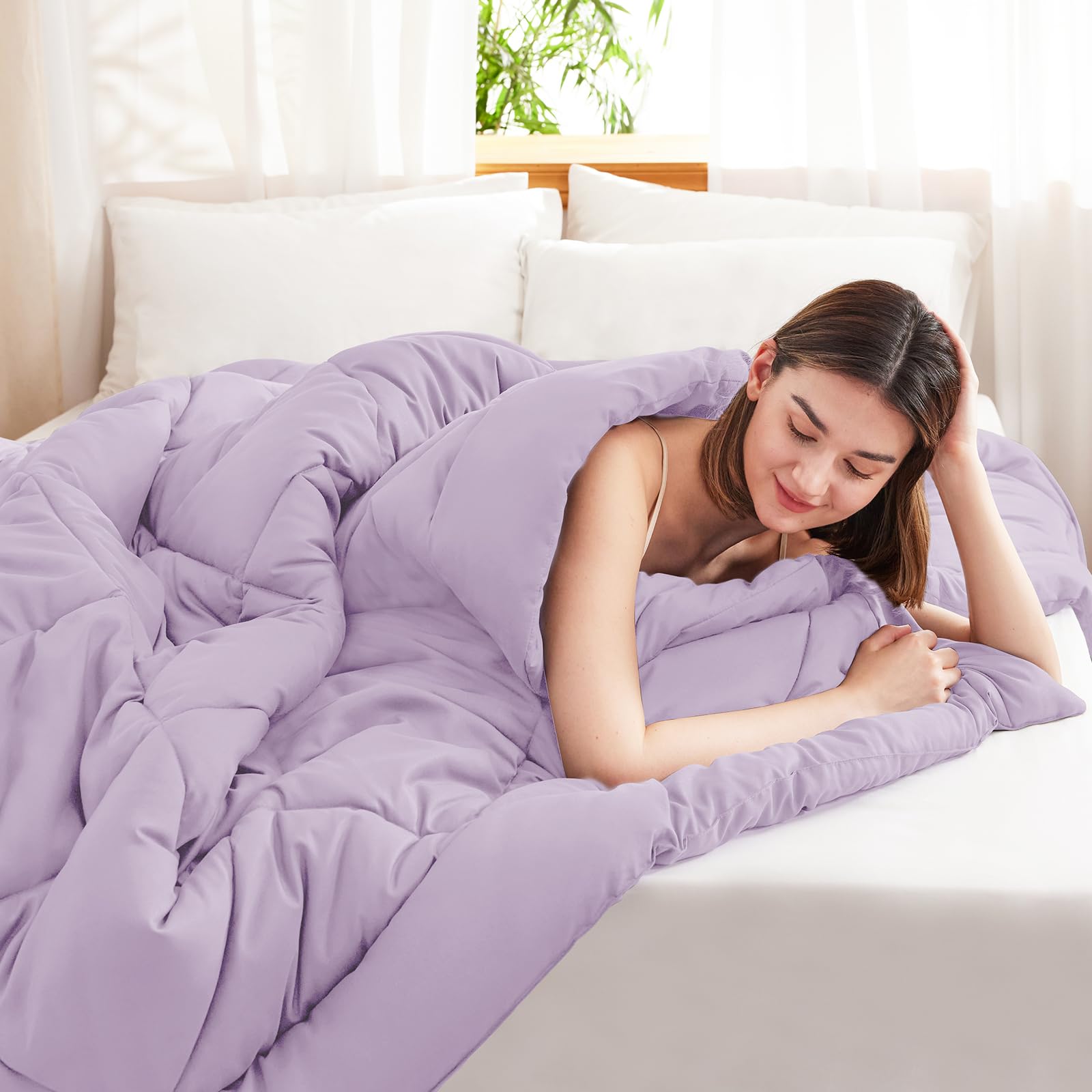 WAVVE Piumino Letto Matrimoniale Quattro 4 Stagioni 260x240 cm - Piumone 240x260 Invernale Autunnale - Trapunta 260 x 240 in Microfibra Sintetica, Lila