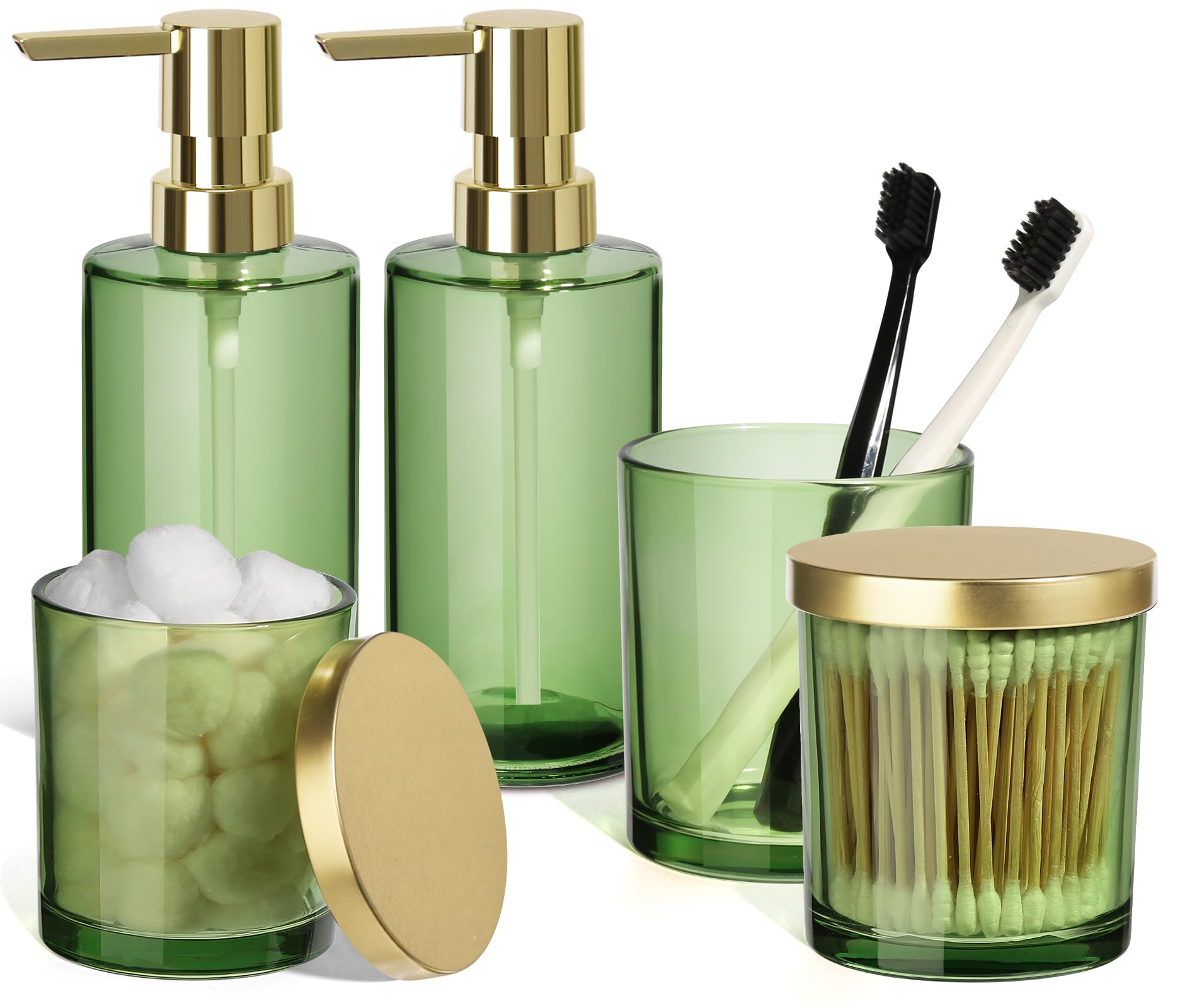 Amazon.com: ALPIRIRAL Green Bathroom Accessories, 5 Pcs Green Glass ...