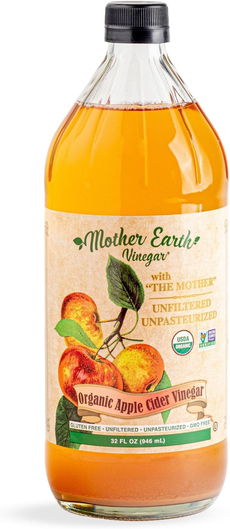 Mother Earth, Organic Apple Cider Vinegar with The Mother, Fresh Pressed Organic Apples, OACV, ACV, Raw, Unpasteurized, Unfiltered (1/32oz Glass Bottle)