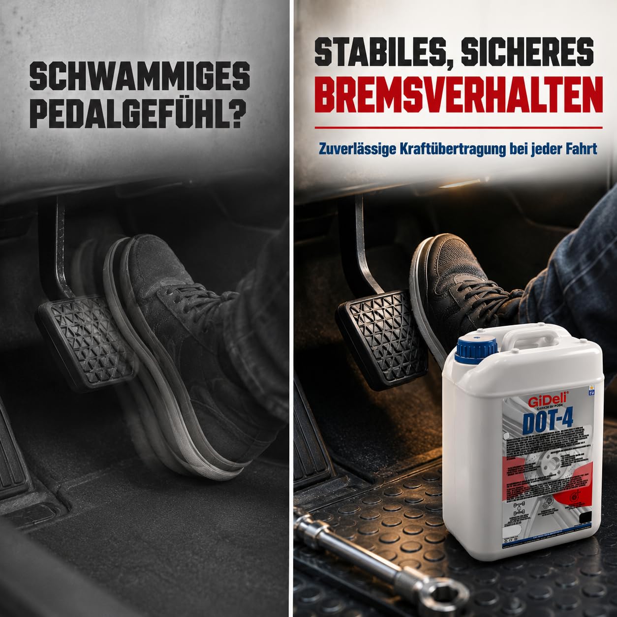 GiDeli Bremsflüssigkeit DOT 4 10 L Kanister - Vorrat zum Abfüllen | für ABS und ESP, auch für Kupplungssysteme, straffer Druckpunkt am Pedal, schont Dichtungen, feste Zapfstelle im Regal