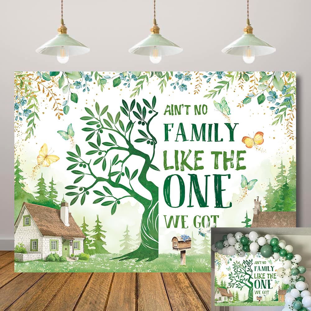 Family Reunion Backdrop Green Eucalyptus Leaves Family Tree Reunion Photography Background Welcome Home Gathering Decorations Banner Supplies (7x5FT（