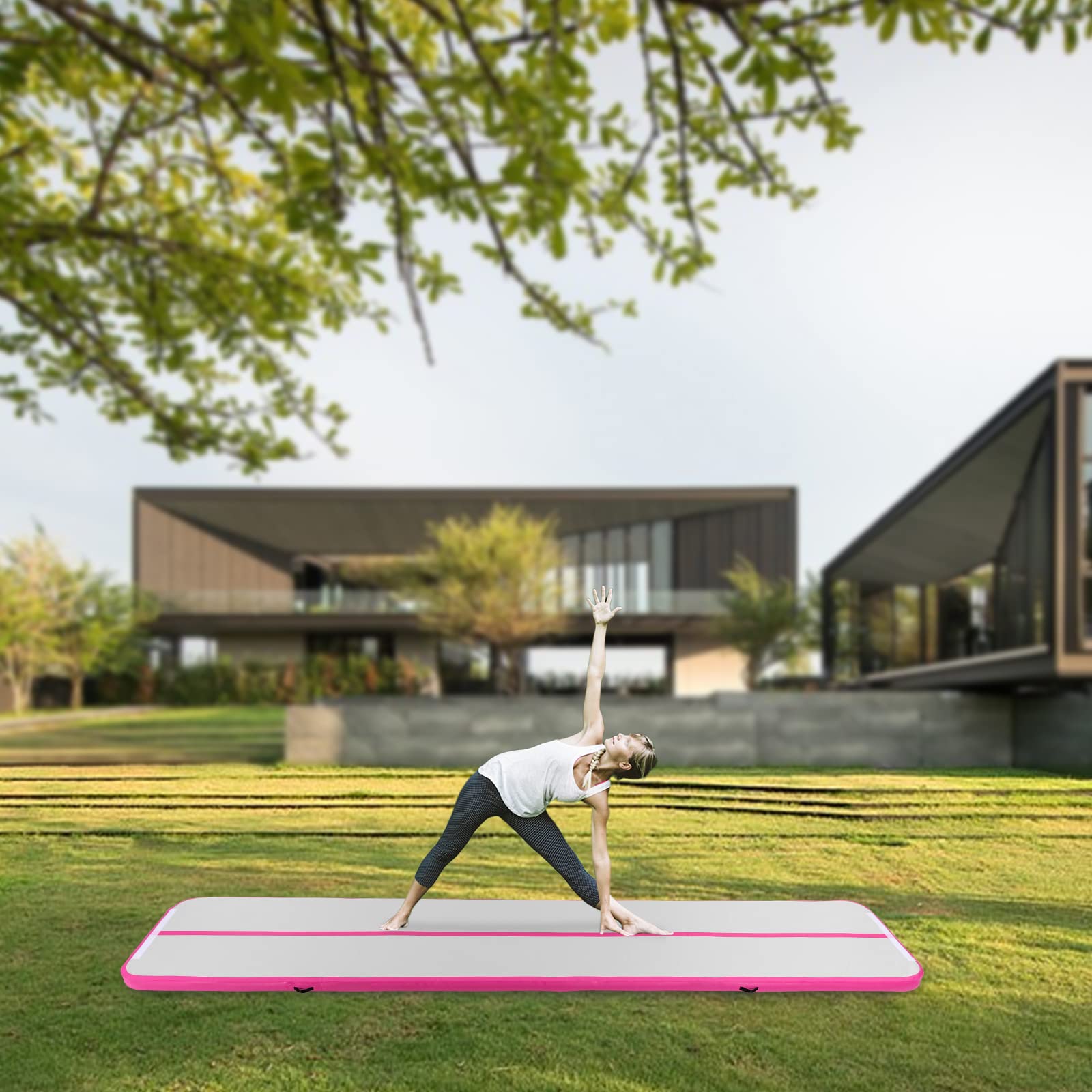 Tapis de gymnastique gonflable - Étanche - 5 x 1 m - Haute capacité de charge - 10 cm d'épaisseur - Avec pompe à air - En PVC