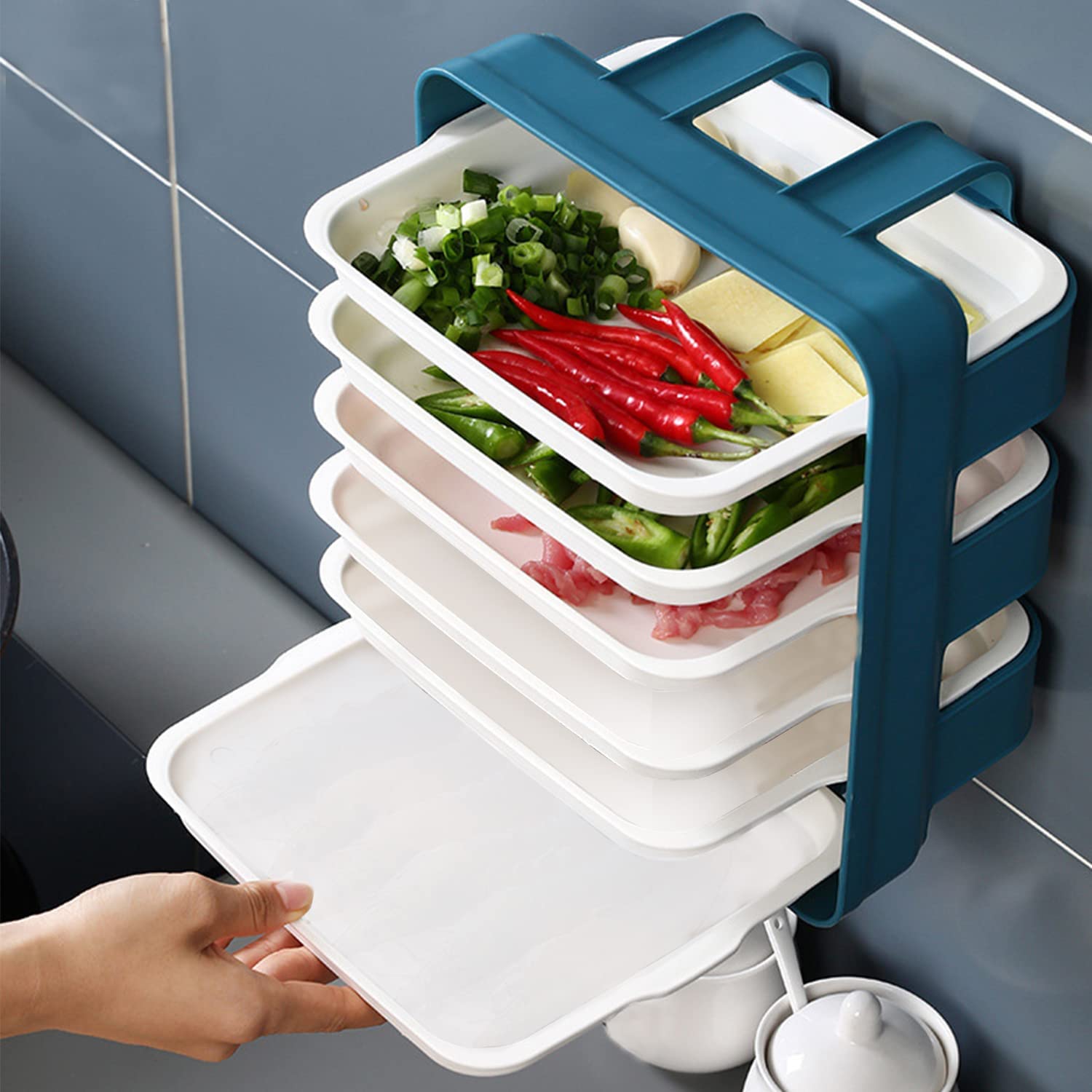 GION Kitchen Vegetable Fruit Storage Organizer Shelves Wall-Mounted 6 Layer Cooking Food Storage Dish Rack Stand Cutlery Utensil Holder Tray (1Pcs)