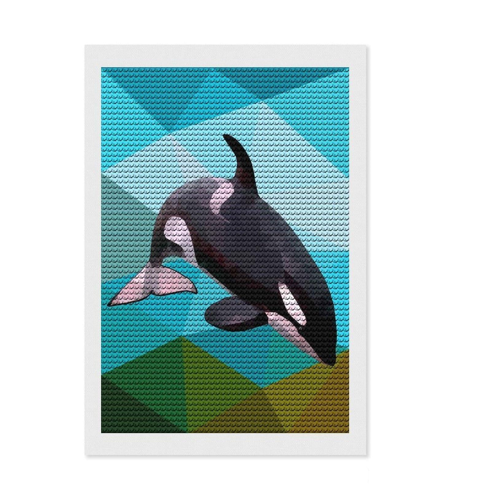Junmoney Killer Whale Diamond Painting Set 8"x12", Stress Relief Craft, Satisfying Creative Project, Modern Decor, Holiday Gift Idea