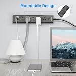 10FT Extension Cord Power Bar -Surge Protector Power bar with 5 Widely Outlets and 3 USB Ports(1 USB C Port),Flat Plug Extension Cord(1250W/10A),Wall Mount for Home Office,700 J(2 Pack)
