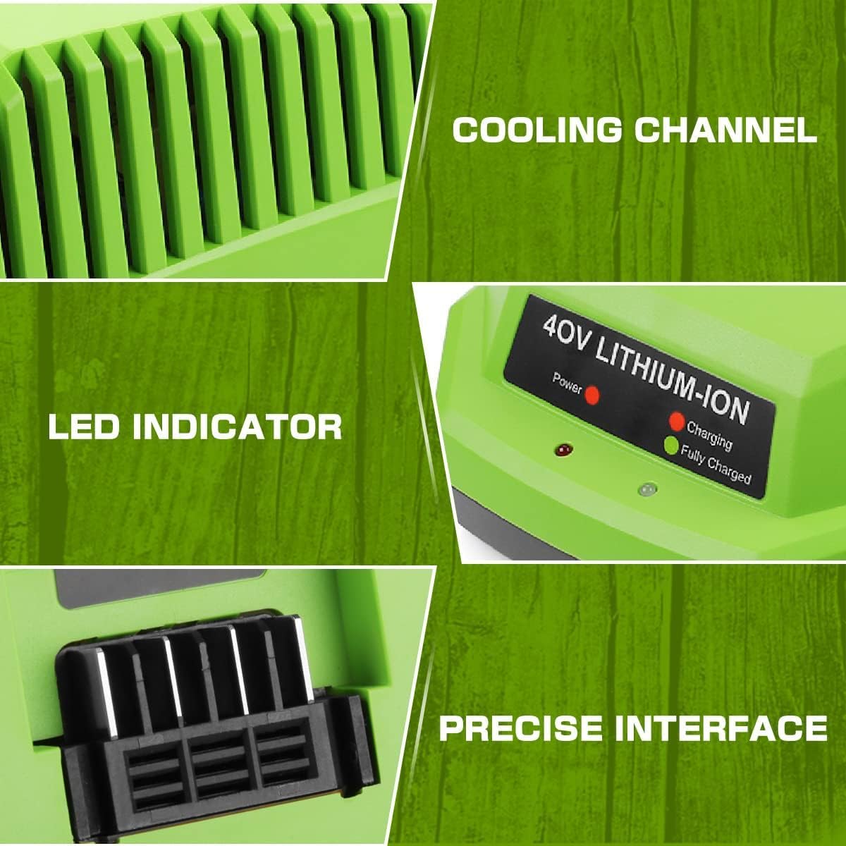Powilling Replacement Charger Compatible with Greenworks 40V Battery Charger Lithium Ion 29482 29462 29472 2901319 2938302 BAF702 L-300 BAF704 BAF705 Compatible with 40V G-MAX Power Tools - Image 4