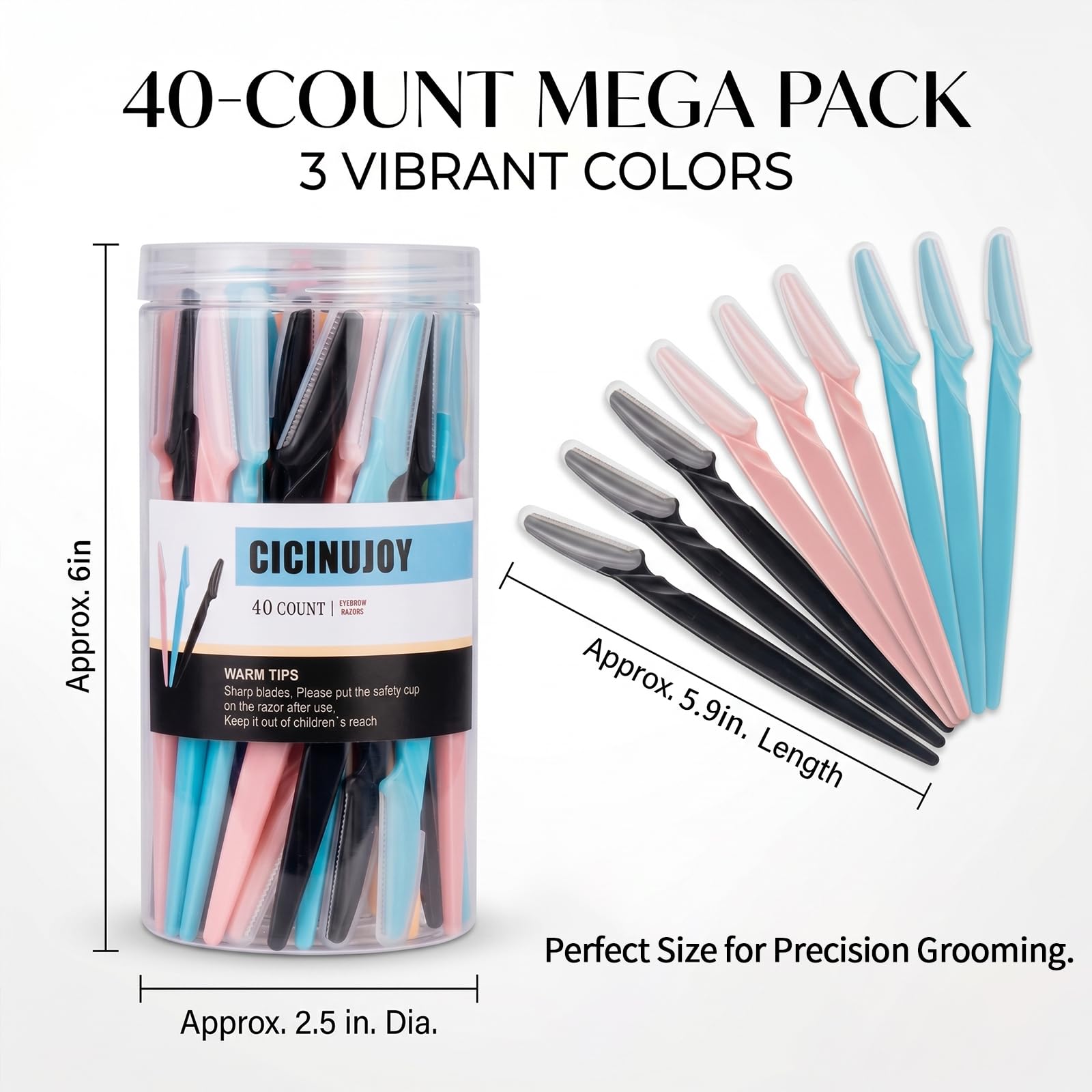 Rasoir à sourcils pour le visage, outil d'épilation de précision (bleu noir rose)