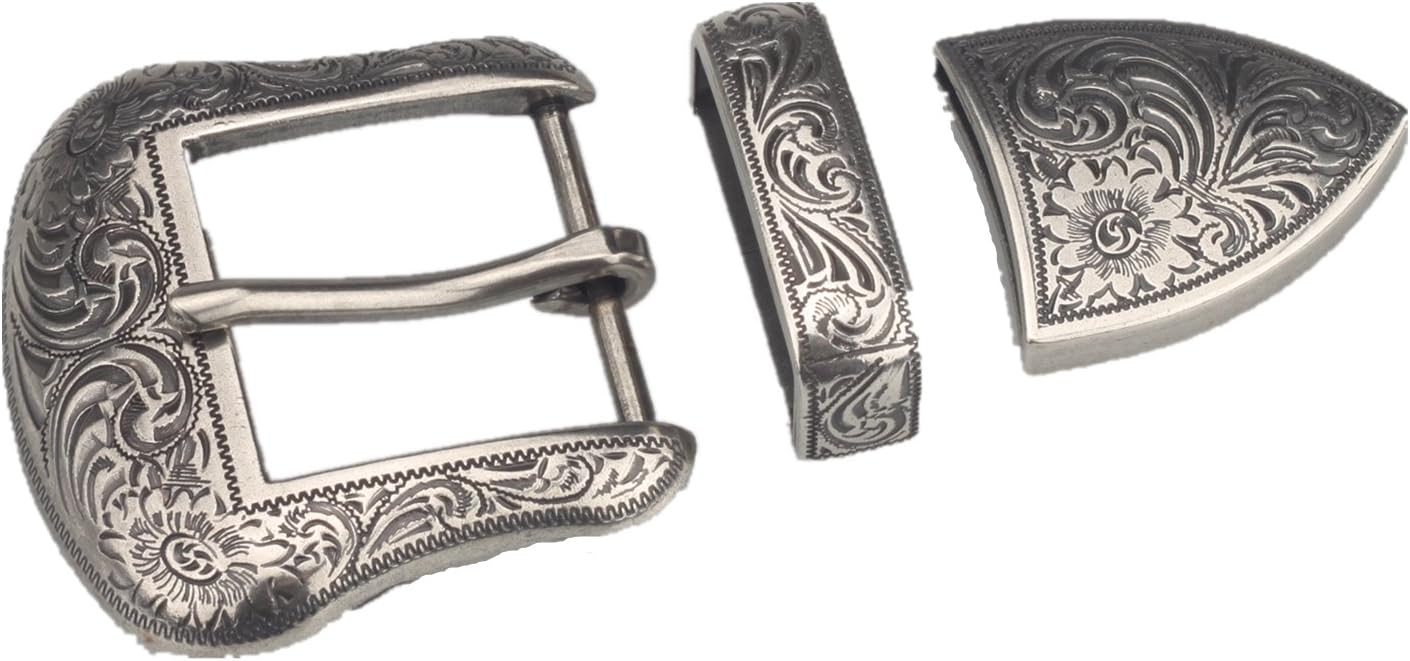 kokungkuan Men Western Cowboy Antique Belt Buckle Set Tang dynasty flower design, Antique Silver 1.6", Antique Silver 1.6"