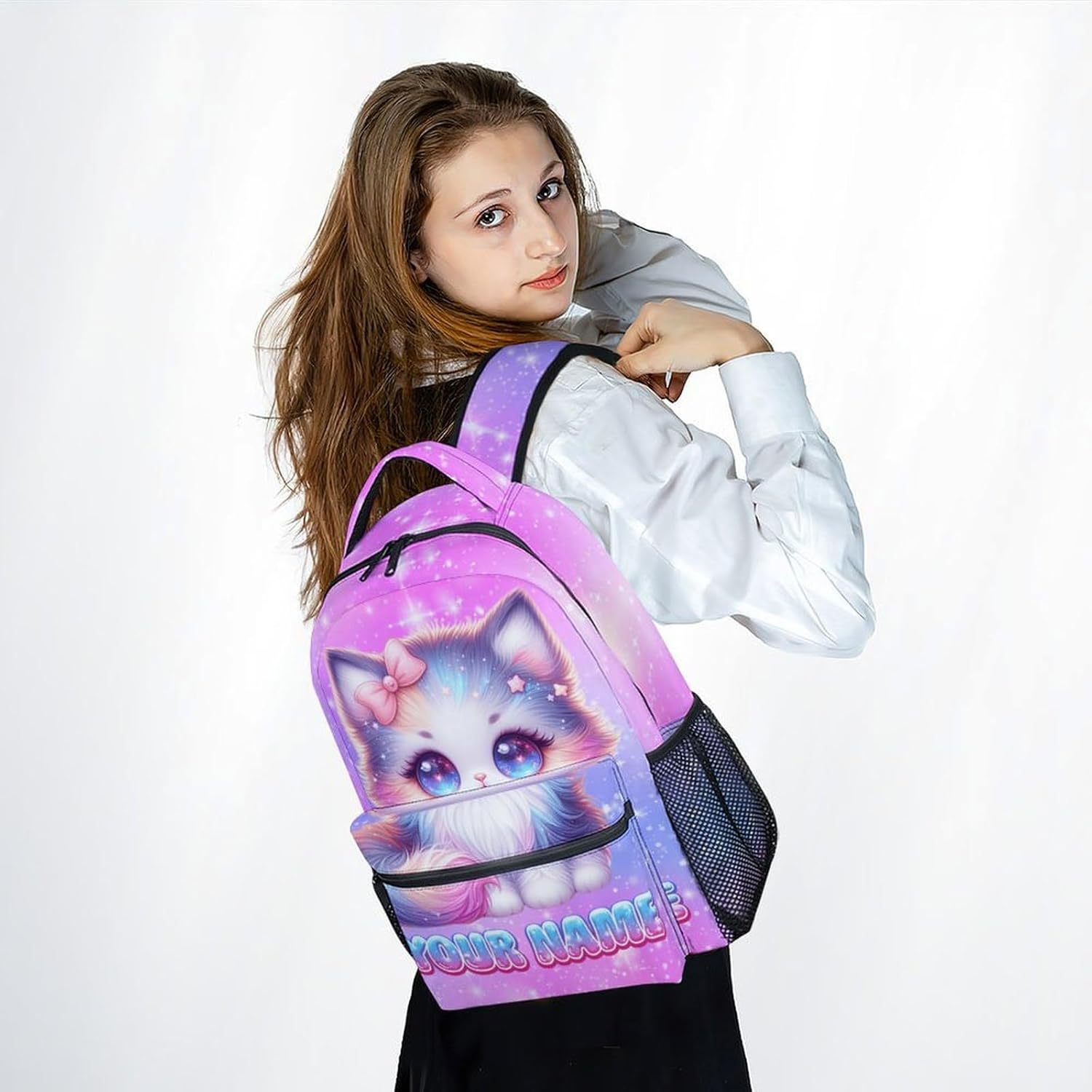 Kids' Backpacks - Personalized Cat Backpacks with Name - Toddler Bookbag for Girls - Custom Gifts for Daughter - Durable School Bag for Kindergarten/Preschool/Elementary(17 Inch)