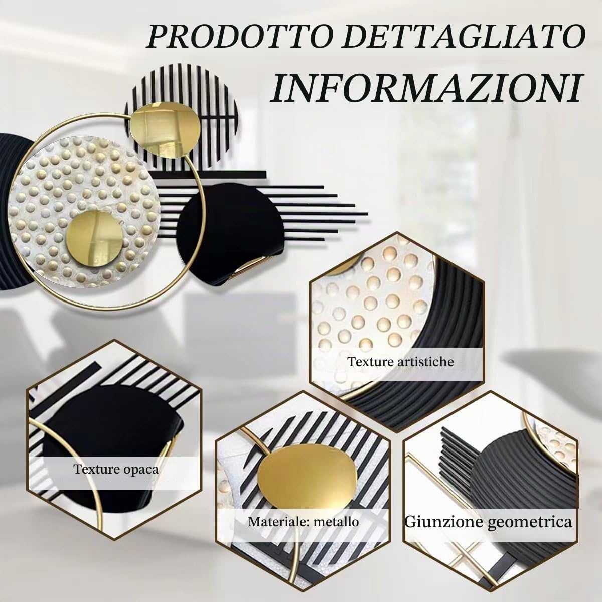 Decorazione da Parete in Metallo Grande da 50''x20'' per Soggiorno, Scultura da Parete Geometrica Astratta 3D Moderna di Lusso, Grande, Decorazione da Parete in Metallo Boho