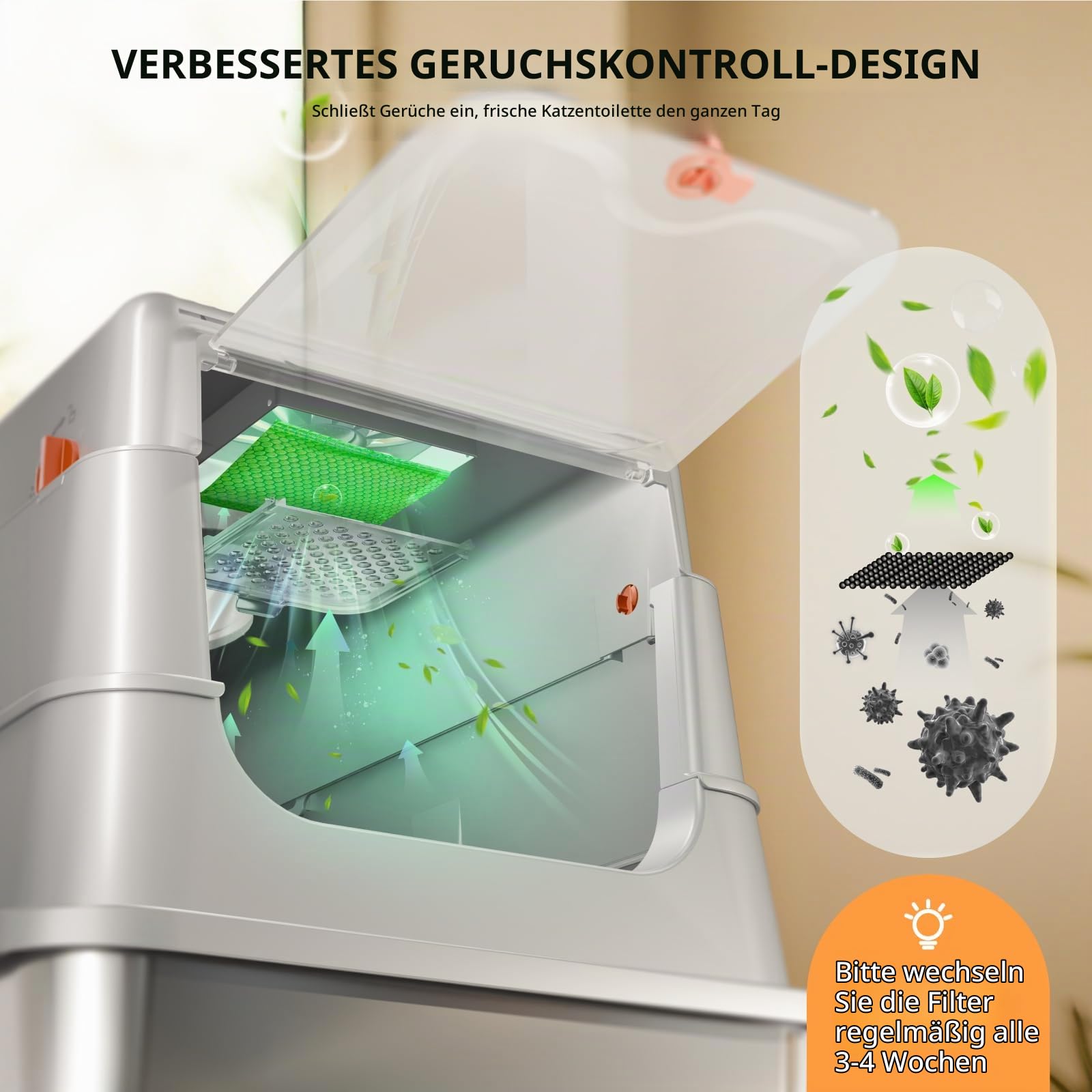 Edelsthal Katzenklo, Geschlossene Katzentoilette mit Deckel | Hochrandigem Auslaufsicherem Design, Leicht zu Reinigen, inklusive Schaufel & Pedal -Grau, L