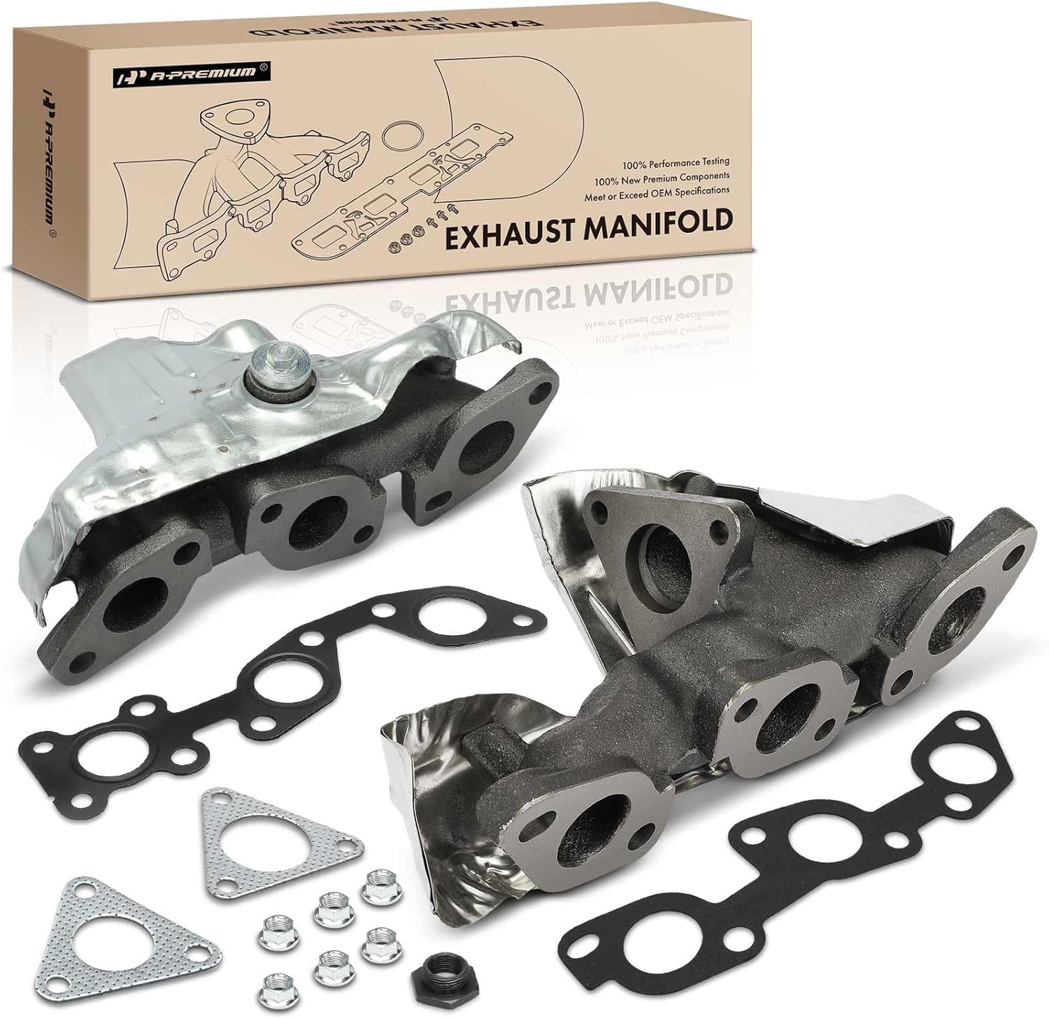 A-Premium 2PCS V6 3.3L Exhaust Manifold Kits W/Gasket, Flange, Nuts, Heat Shield Compatible with Nissan Frontier 1999-2004, Xterra 2000-2004, Left and Right Side