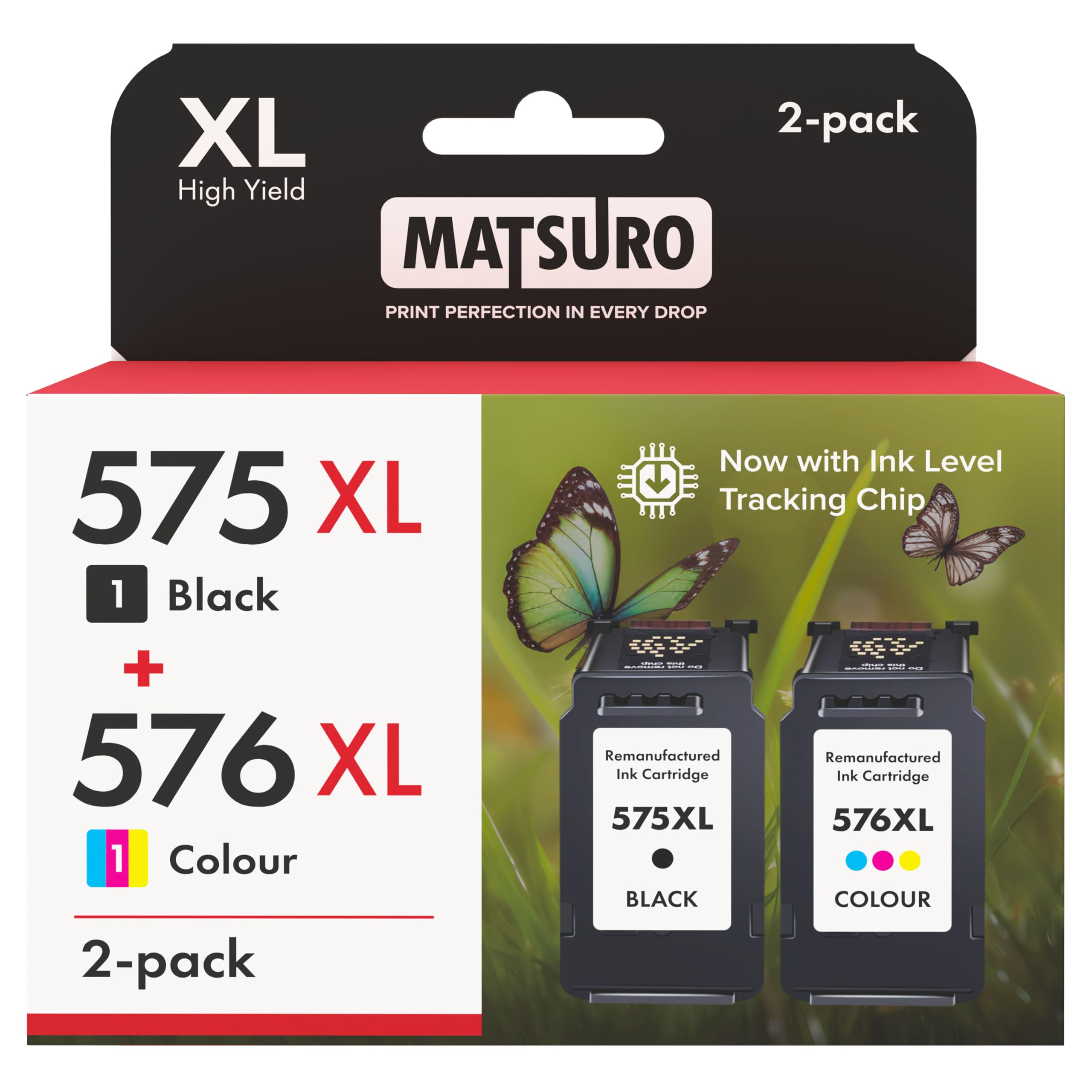 Matsuro PG-575 CL-576 XL Multipack Ink Cartridges Replacement for Canon PG-575 XL CL-576 XL with Chip Compatible for Canon for PIXMA TS3550i TS3551i TR4750i TR4751i (1x Black XL 1x Color XL)