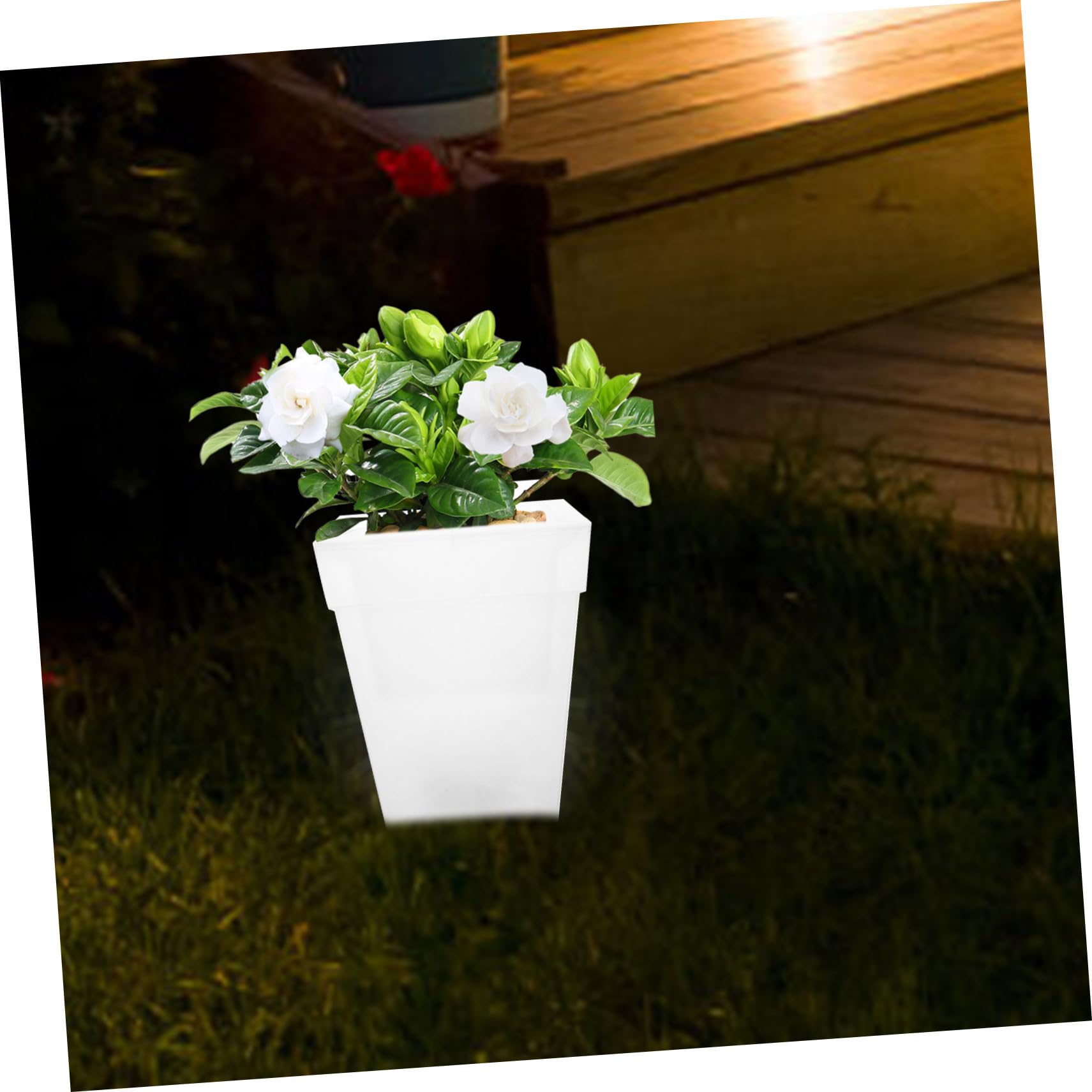 Artibetter Vaso Fioriera Solare da Luminosa Lampada Giardino in Plastica Fioriera Quadrata per Balcone e Prato Decorazione
