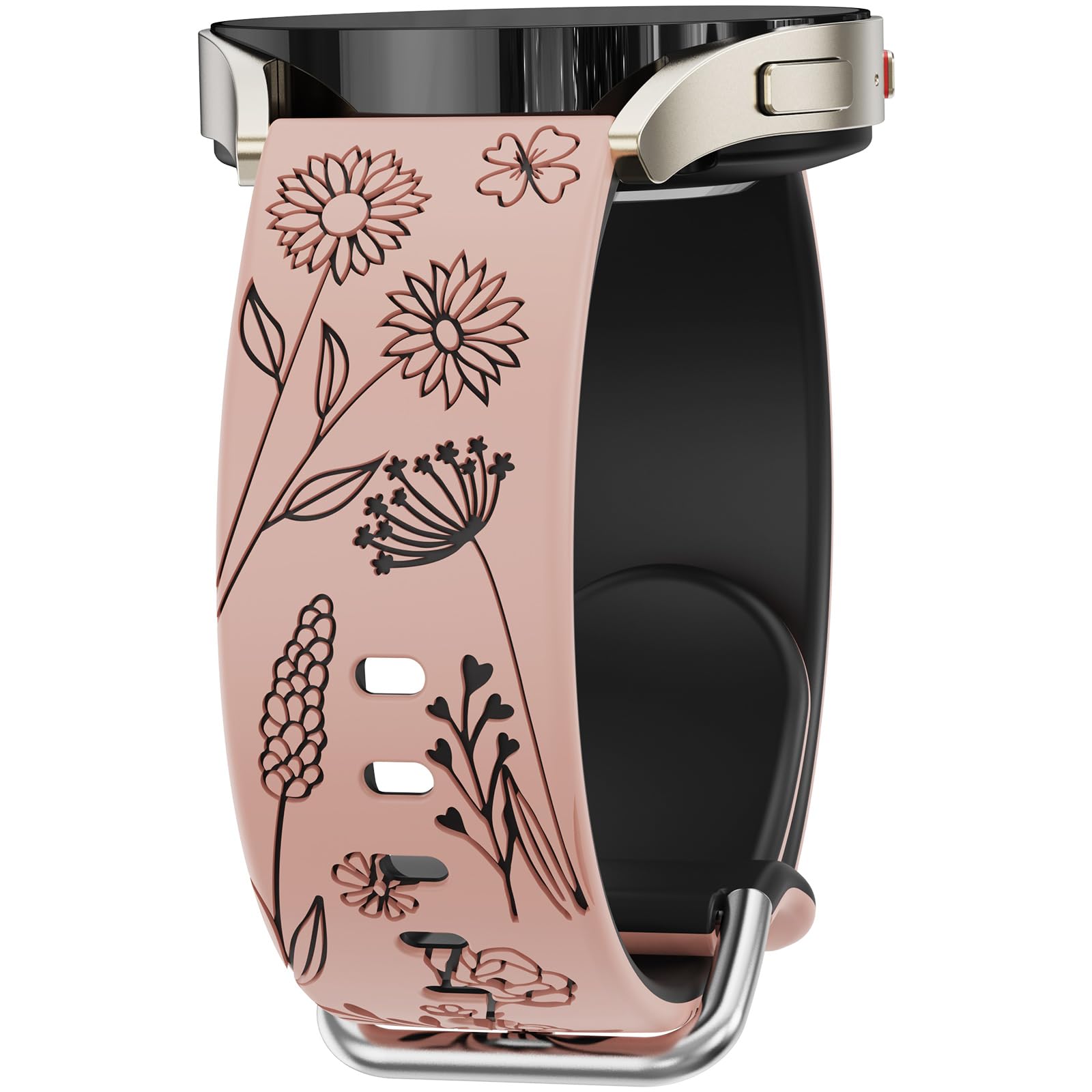Floral Engraved Band Compatible with Samsung Galaxy Watch 7/FE/6/5/4/Active 2 Band 40mm 44mm, 20mm Soft Silicone Sport Watch Band for Women Men