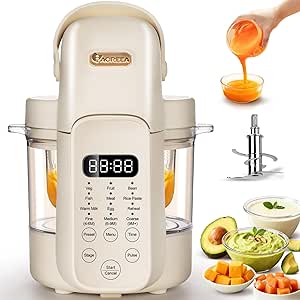 IAGREEA 9-in-1 Baby Food Maker, 10oz Baby Food Processor &amp; Steamer Blender, Glass Bowl, BPA-Free, Auto Cooking &amp; Grinding, 3 Age Settings, 24-Hour Timer, 450W Heating, Manual Mode