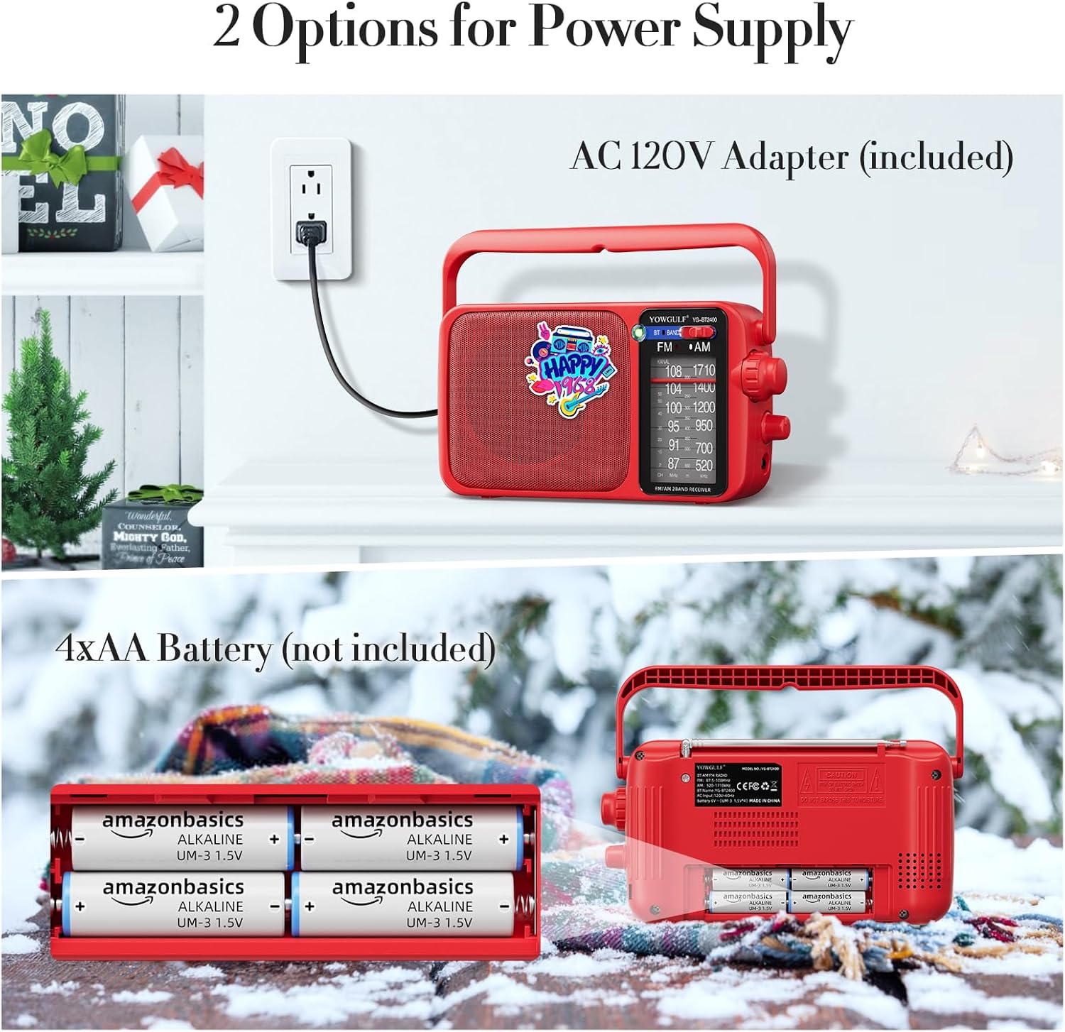 YOWGULF AM FM Radio with Best Reception,Bluetooth Portable AM FM Transistor,Battery Operated Radios or AC Power,Large Dial,Headphone Jack, Gifts for Seniors Elderly