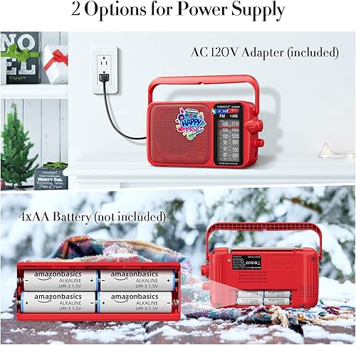 Miniatura 11 de Radio AM FM con la mejor recepción, transistor AM FM portátil Bluetooth, radio a batería o alimentación de CA, dial grande, conector para Negro