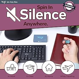 Yogi Fidget Toy - Silent Sensory Spinner for Adults & Kids - Stress Relief Fidgets for ADHD, Anxiety - Fidget Toys for Adults - Includes 5 Finger-Fit Rings - Work, School & Travel - Aurora