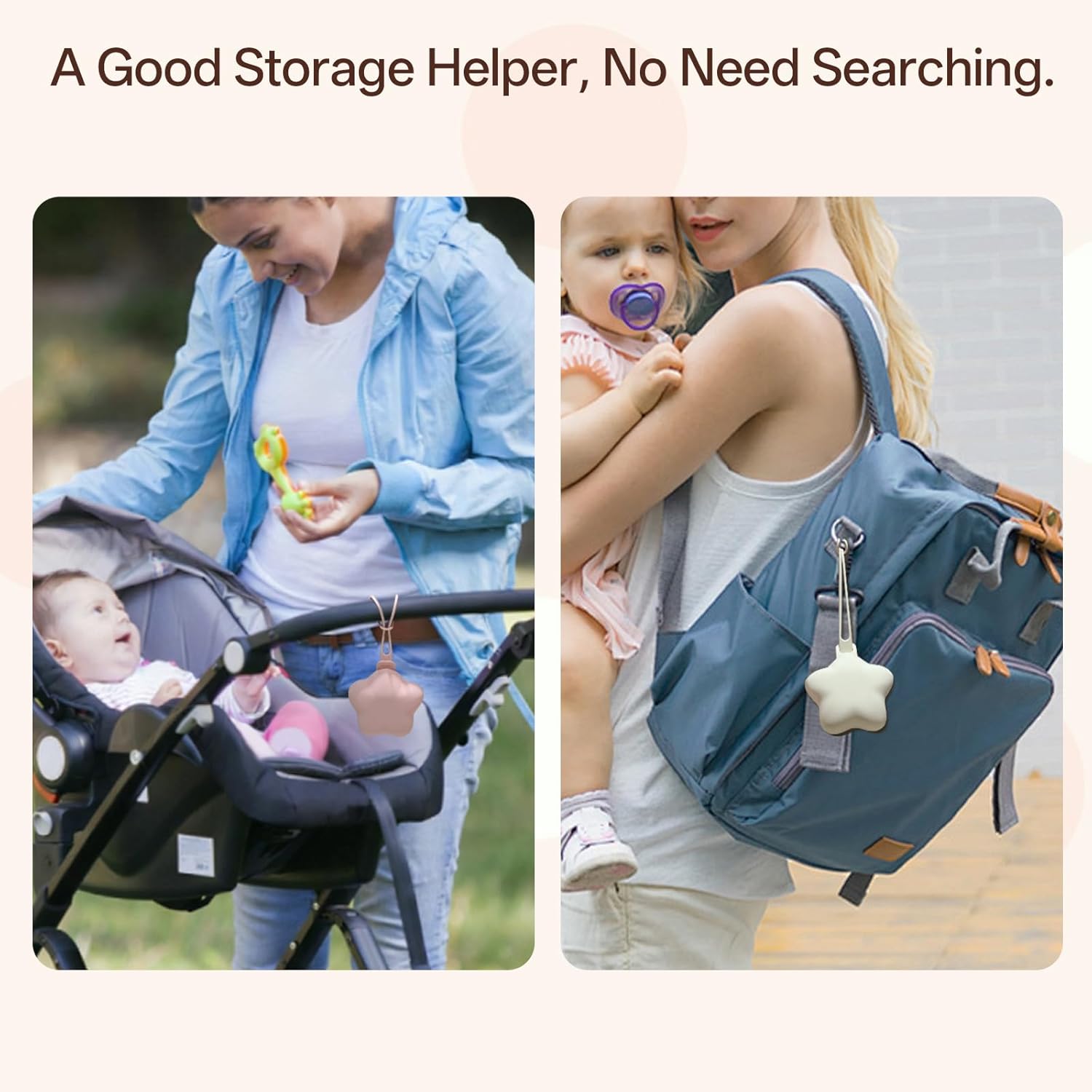 Silicone Pacifier Holder Case, Baby Silicone Pacifier Case Holders for Diaper Bag, Pacifier Pouch Container for Girl Boy, Easy Clean, 2 Pack Stars, Khaki + Pink - Image 5