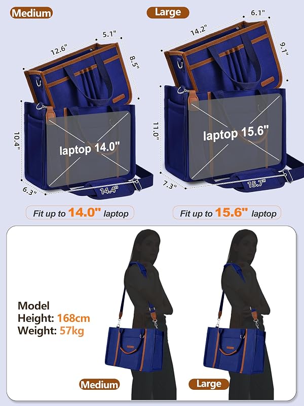FIORETTO Canvas Tote Bag Purse for Women with Detachable Inner Organizer & Reinforced Bottom, Perfect for Nurses & Teachers for Work, Bible Study, Travel & Everyday Use Navy Blue M by FIORETTO - Used condition - Image 3