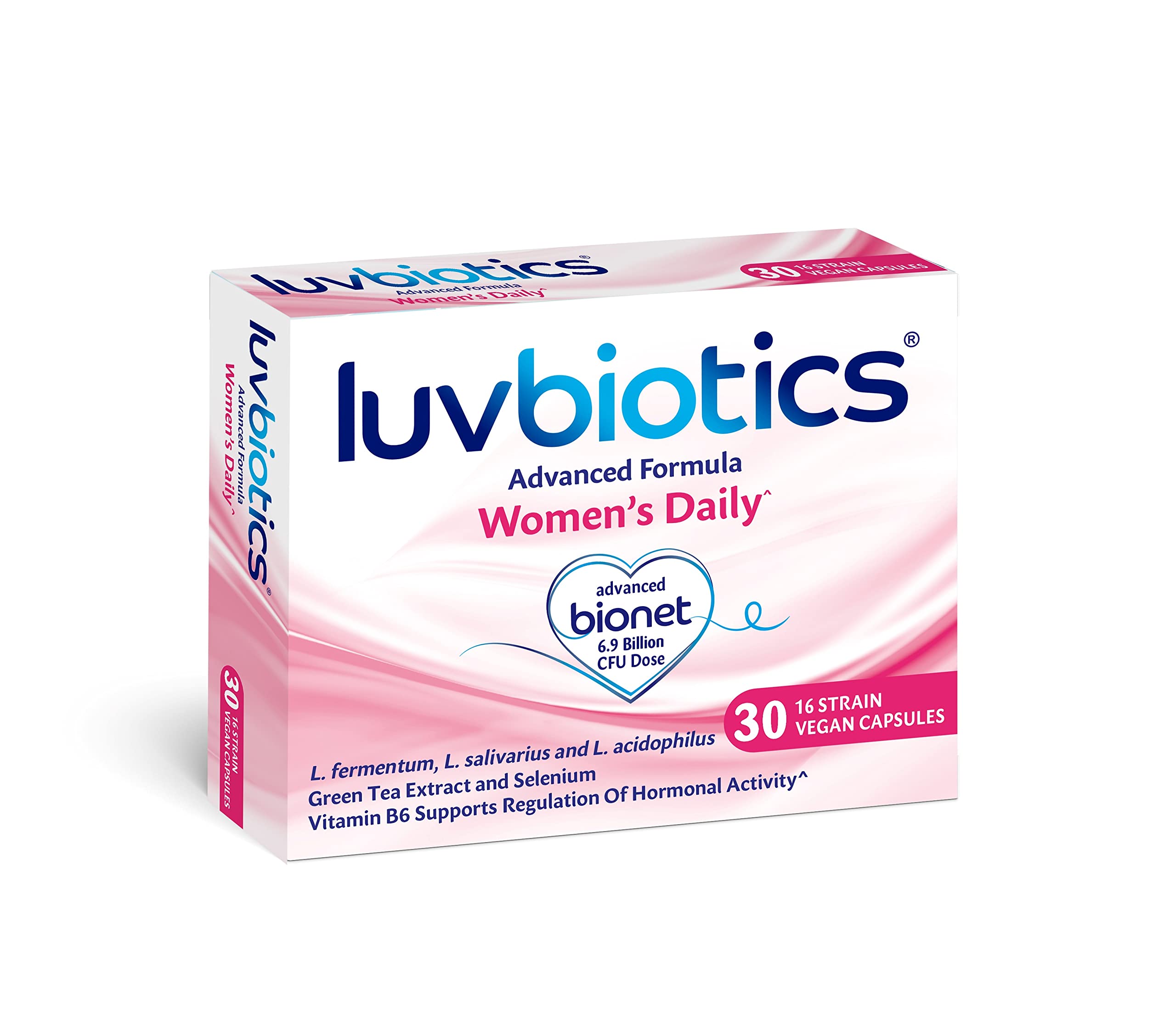 Luvbiotics Women’s Daily – Dual Formula Powered by Probiotics & Proven Ingredients (Green Tea Extract, Selenium, Vitamin B6) for Efficient Regulation Hormonal Activity in Women –30 Vegan capsules