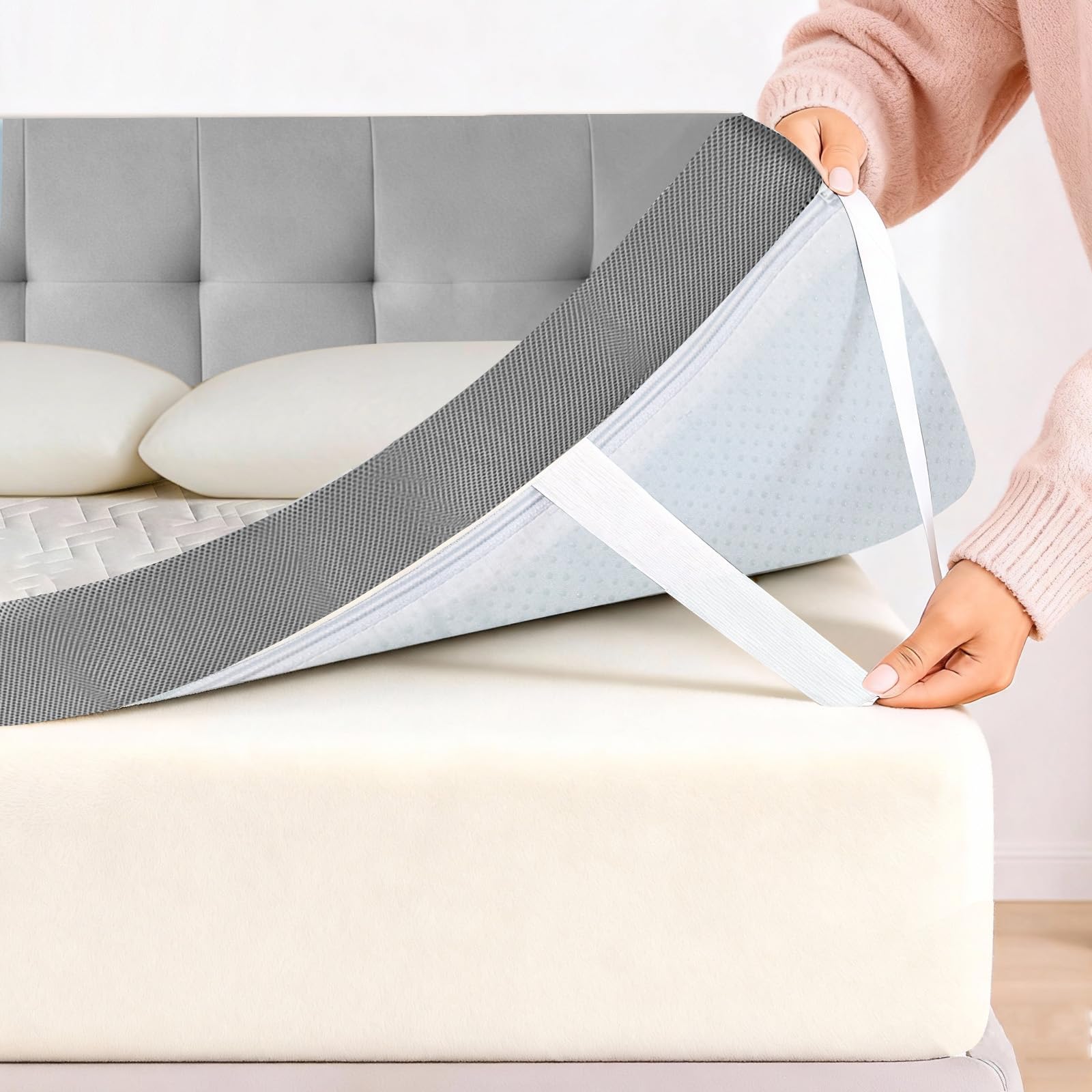 Lavio White 8Cm Dual-Layer Memory Foam Mattress Topper For Back Pain, Double Bed Topper With Removable & Washable Cover, Anti-Slip Bottom, 135X190cm