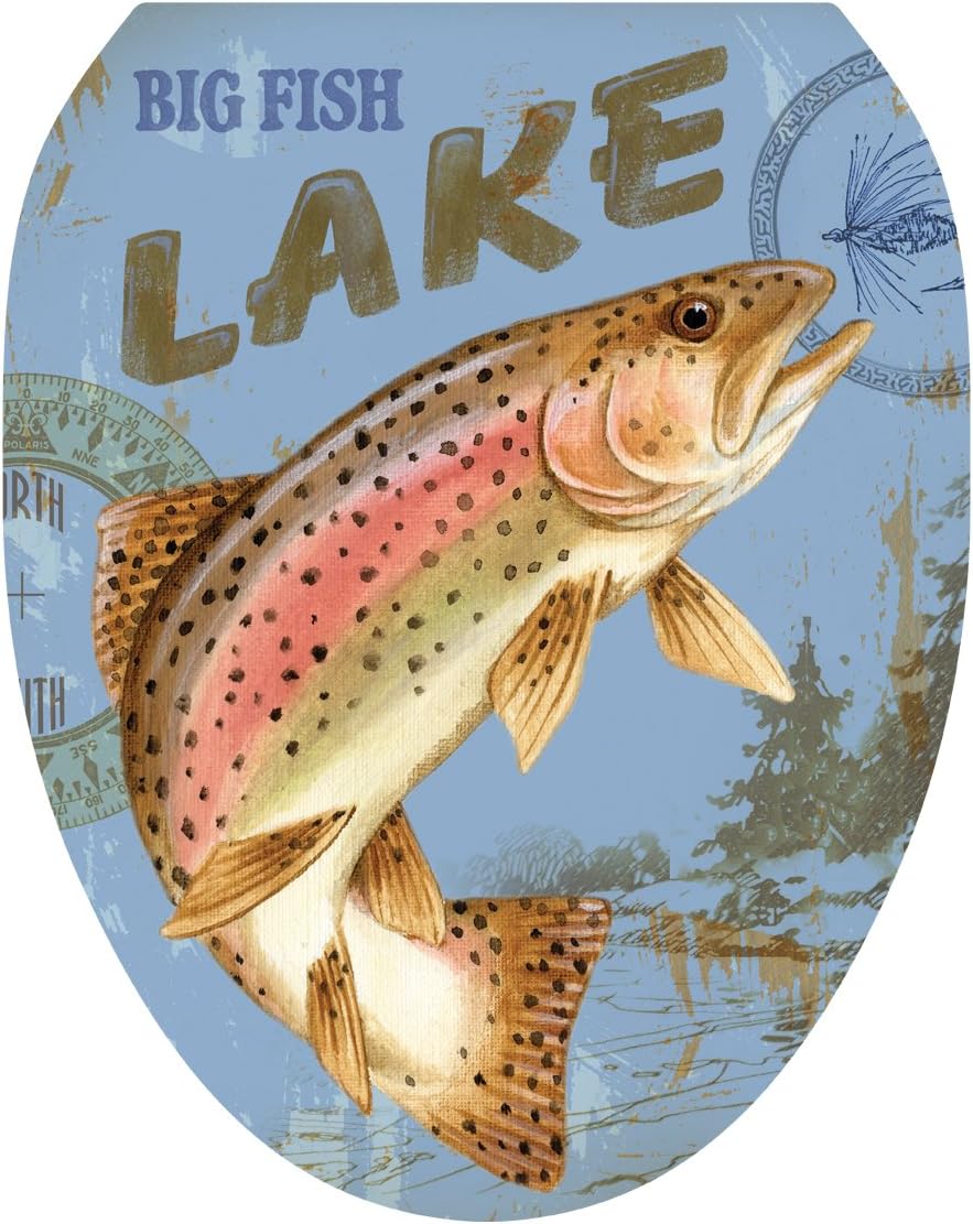 Toilet Tattoos, Toilet Seat Cover Decal, Lake Fishing,Size Elongated
