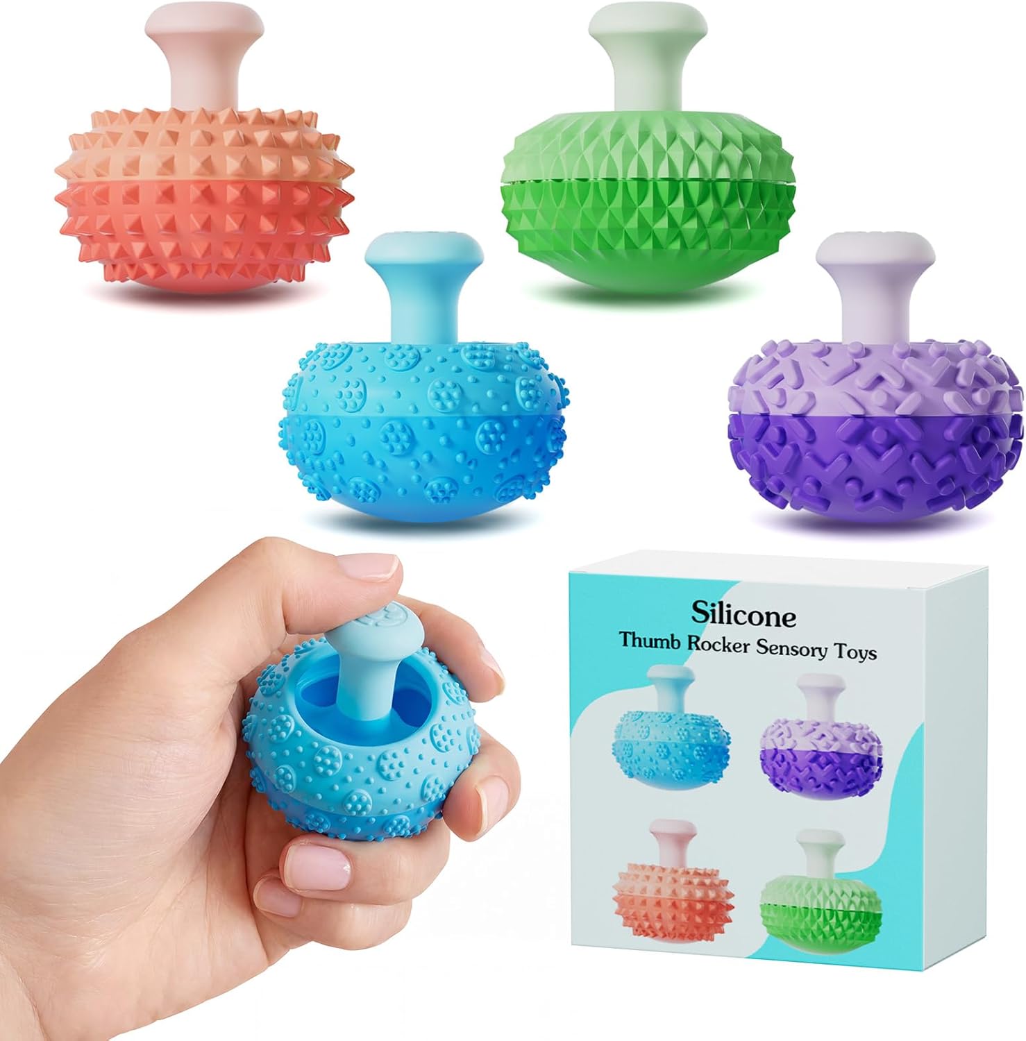 Silicone Thumb Rocker Fidget Toys for Kids ,4PCS Stress Relief Sensory Toys for Autism ADHD Anxiety,Fun Textures Gadgets,Office Desk Toy,Stocking Stuffers for Men Women Teen Gifts