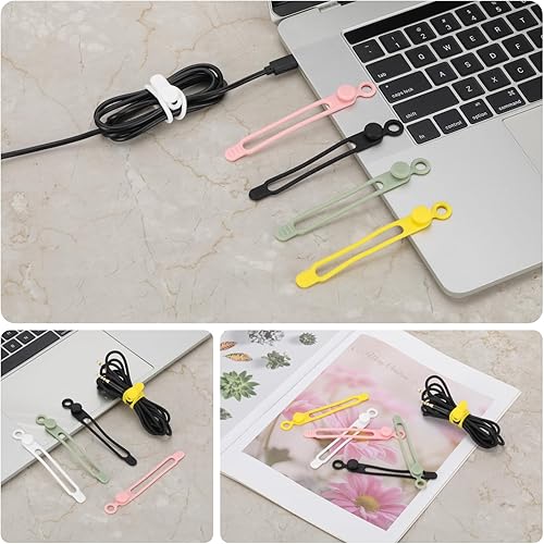 Miniatura 5 de 25 bridas de silicona para cables, reutilizables, multiusos, para agrupar y asegurar cables (colores mezclados)