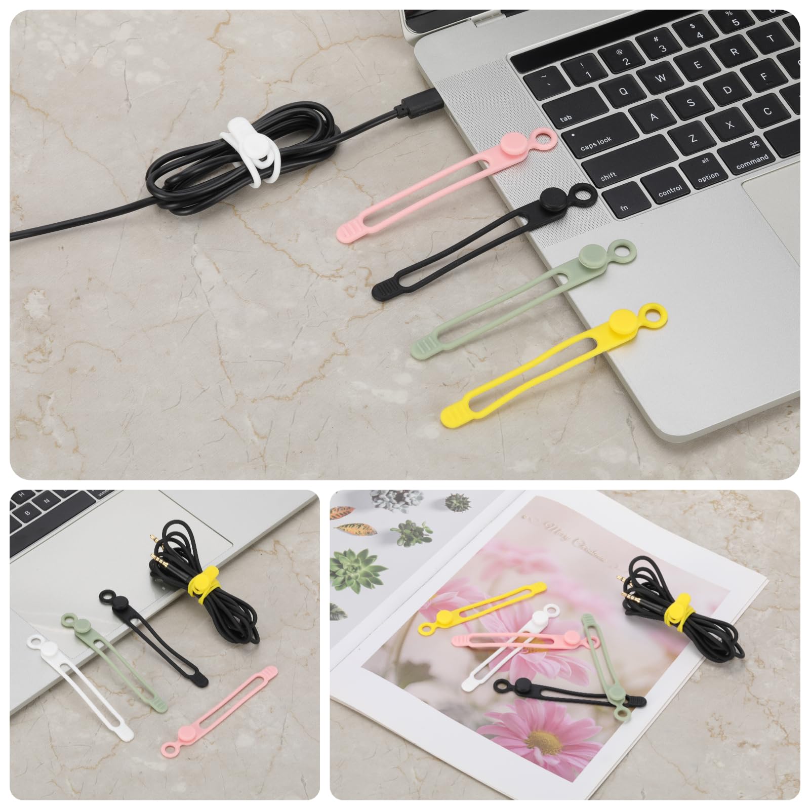 Bridas de silicona para cables, organizador de gestión de cables reutilizable, correas de cables, bridas de cables, organizador de cordón elástico multiusos para agrupar y sujetar cables de