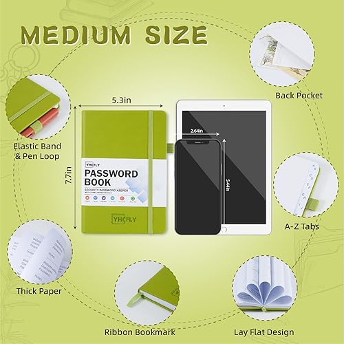 Miniatura 2 de Libro de contraseñas con pestañas alfabéticas, libro de registro organizador de direcciones de Internet y contraseñas, tamaño mediano, diario para