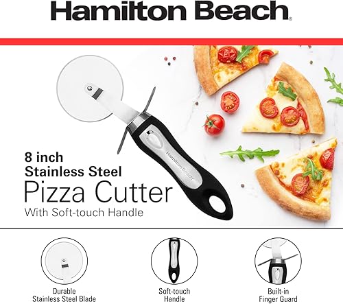 Miniatura 4 de Hamilton Beach Cortador de pizza de 8 pulgadas, mango suave al tacto, cortador de pizza de acero inoxidable de alta calidad, rueda de pizza fácil