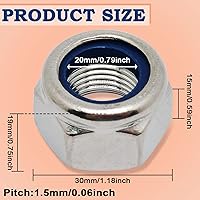 Vista 2 de 2 tuercas de bloqueo de nailon M20x1.0.197 in, tuercas hexagonales de rosca fina, kit surtido de tuercas de bloqueo de acero inoxidable 304