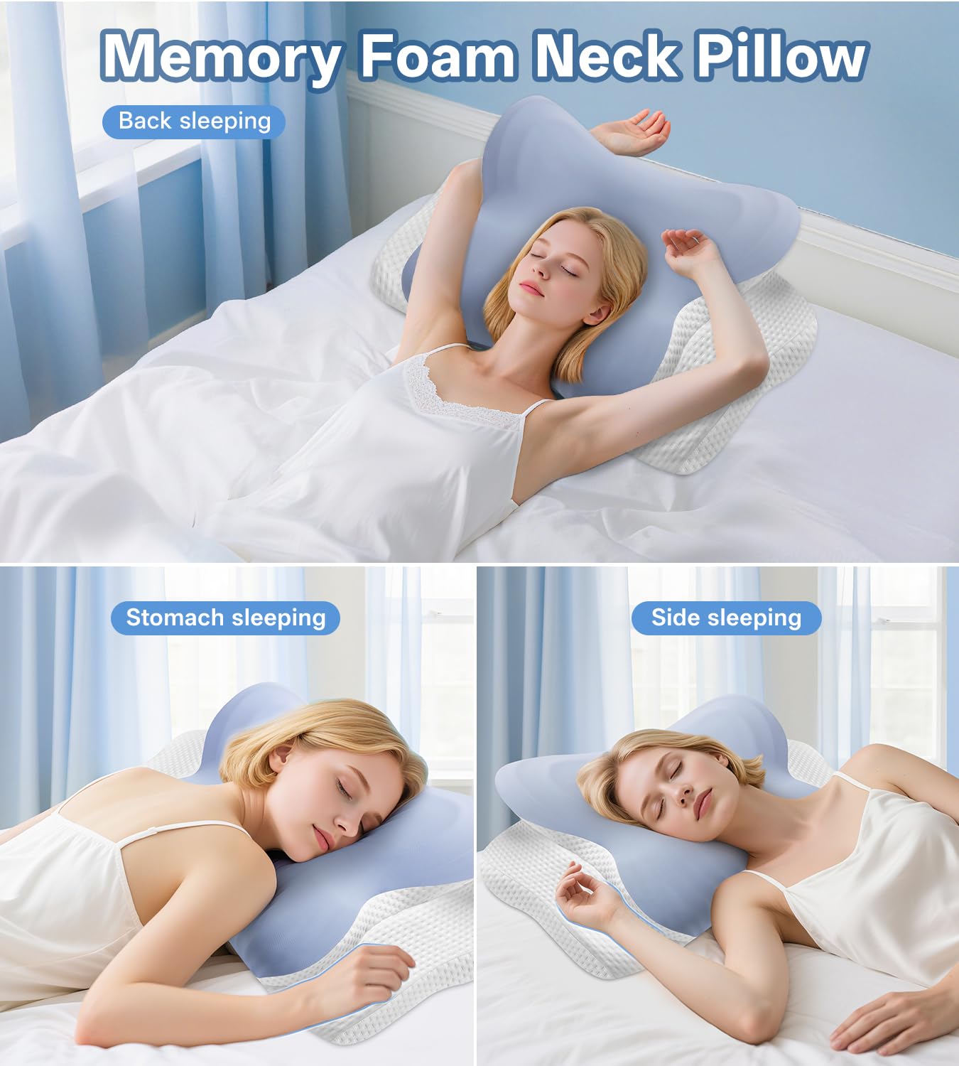 MISSCOZY Ergonomisches Kissen für Seitenschläfer, Halswirbelkissen zur Linderung von Nackenschmerzen, Anti-Schnarch-Schlafapnoe, Nackenstütze, Seiten-/Rücken-/Bauchschläfer, waschbarer Bezug Nr