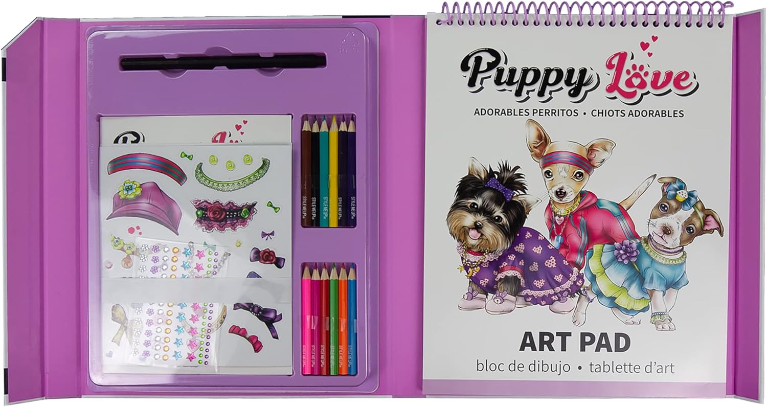 Style Me Up, Puppy Love, Kids Art Kit, Includes 30 Model Templates to Choose From, Over 80 Fashion Stencils to Help Kids Create Designs With Ease, For Ages 8 and up