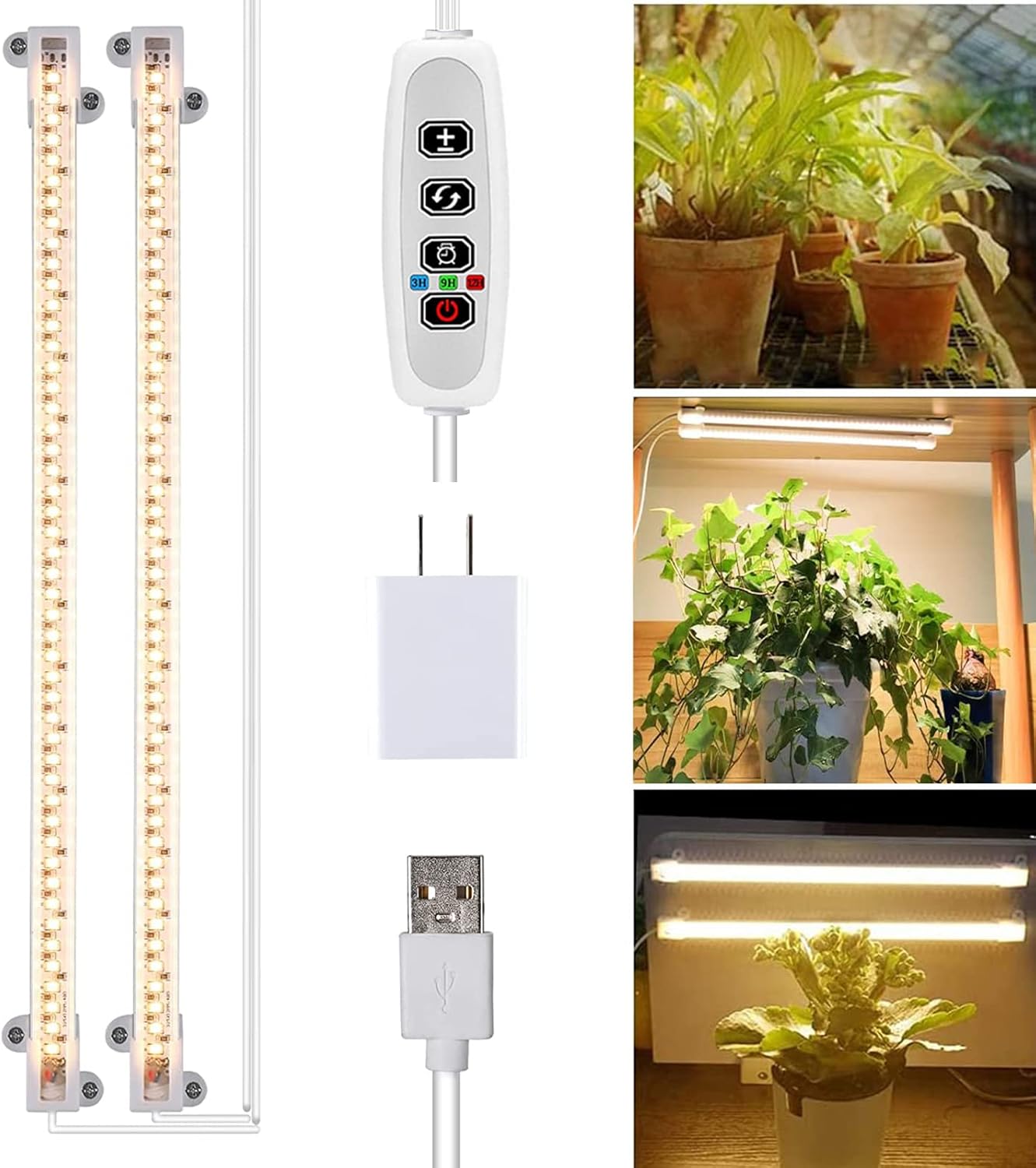 Grow Light Strip - Full Spectrum LED Grow Lights for Indoor Plants, Auto On/Off Timer, 5 Pack (240 LEDs, 10 Dimmable Levels)