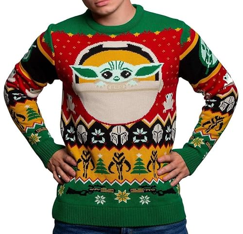 Baby Yoda Grogu Knitted Christmas Jumper Unisex for Men or Women - Ugly Sweater Star Wars Mandalorian Gift (Size: M)