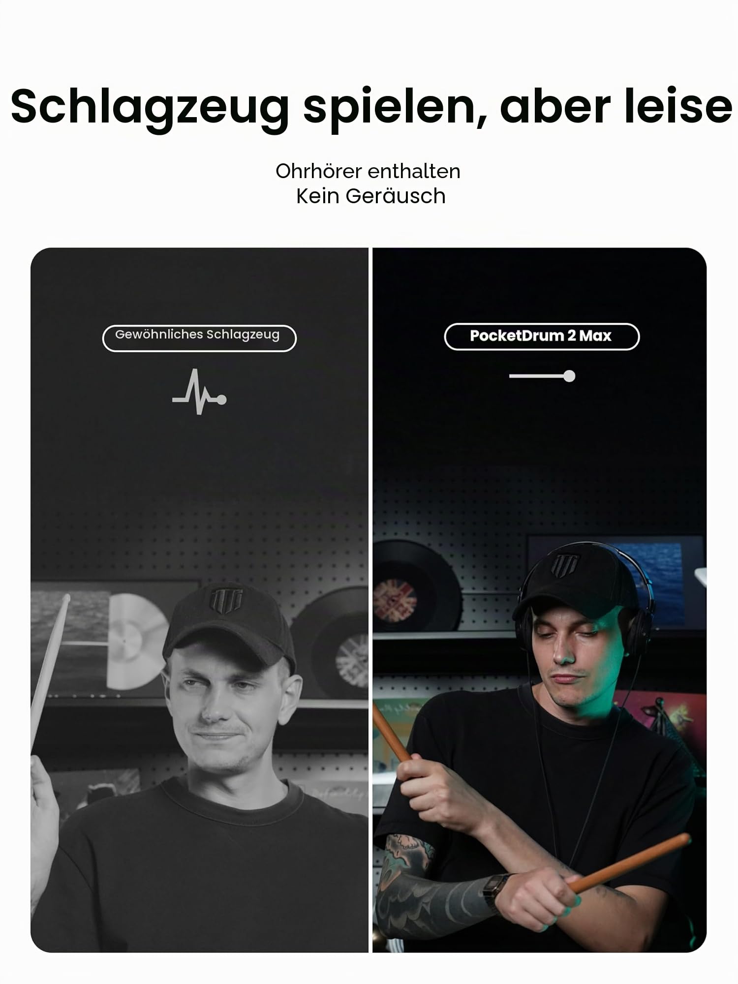 AEROBAND Elektronisches Schlagzeug PocketDrum2 MAX, Air Drum Sticks & Pedals & Bluetooth Adapter, Spielen Sie Schlagzeug überall und jederzeit, 8 Töne und USB Midi Teenager Erwachsener Schlagzeuger