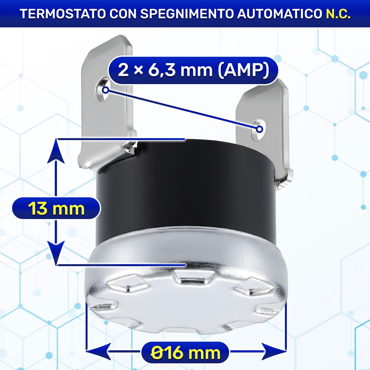 Termostato con Distacco Fisso NC Limitatore di Temperatura 95°C Faston Verticali 6,3 mm Garanzia di 10 Anni - MONTERAL