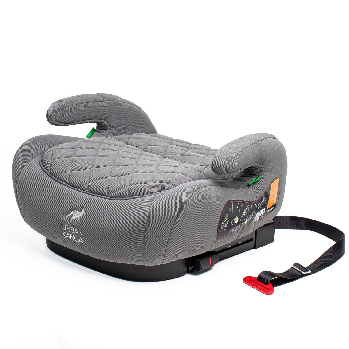 Urban Kanga Wombat Premium Quilted Kindersitzerhöhung Auto 125–150 cm i-Size R129 mit ISOFIX, Schultergurtführung, extra gepolstert, ca. 3 kg (Grau Gesteppt)