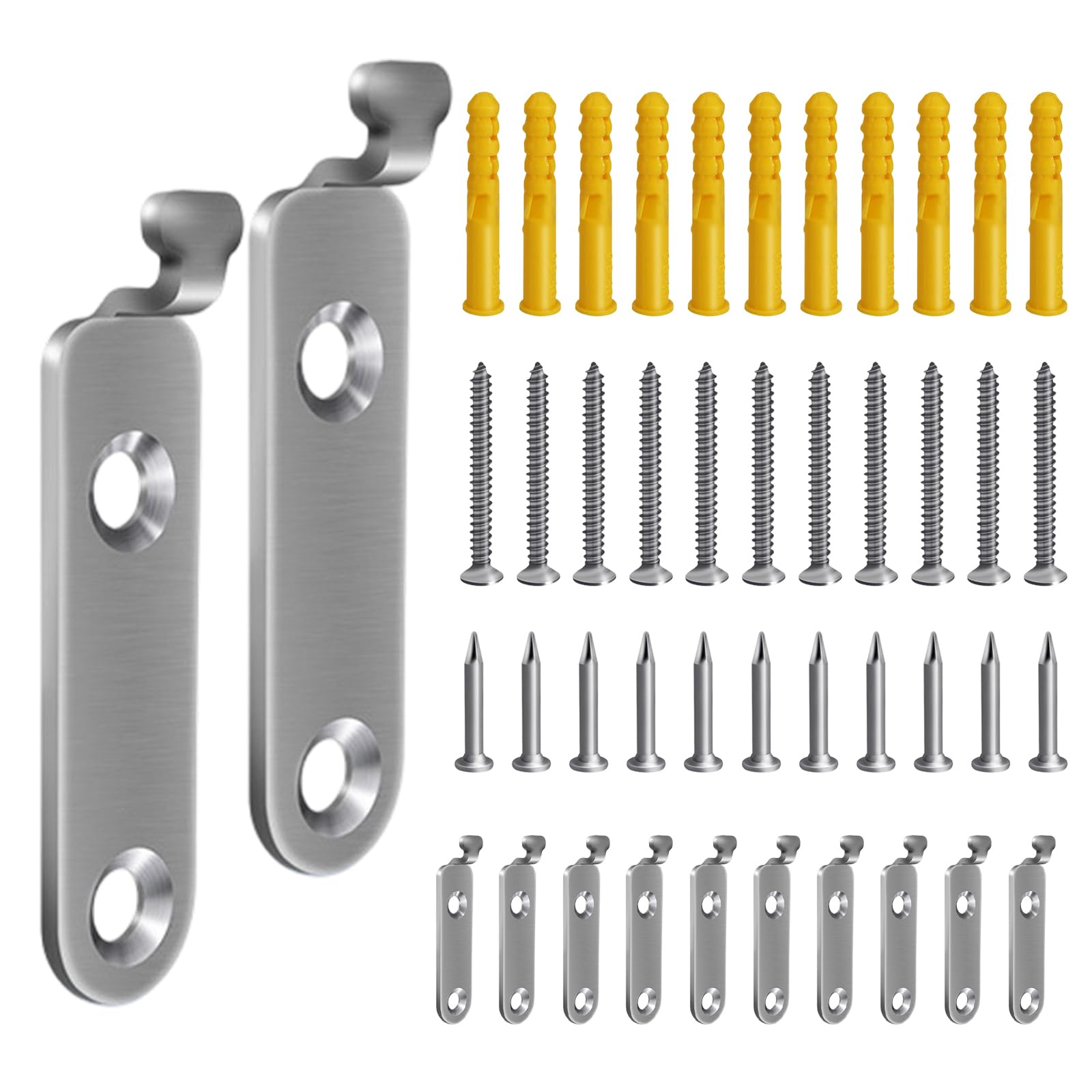 12 Pack Heavy Duty Picture Mirror Hooks Kit, Silver Picture Hanging Hooks with Screws Mirror Wall Hangers Nails Holds Up to 50kg for Art Canvas Frames