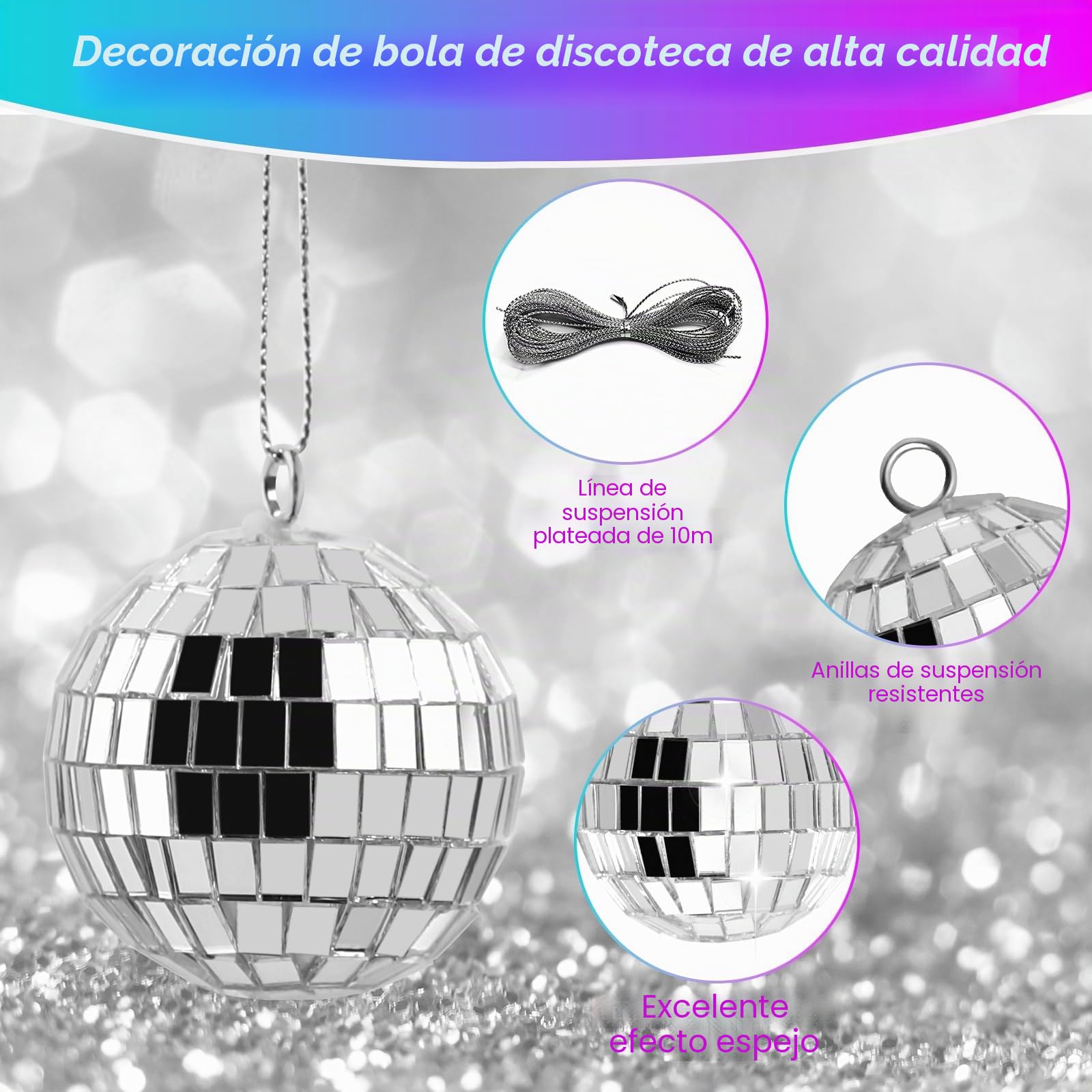 Bola Discoteca,25 Bolas Espejadas, Mini Bola de Discoteca,Bolas de Discoteca Pequeñas Decorativas,Disco Ball Pequeñas para Colgar el Árbol Navidad para Decor de Bodas,Fiestas Cumpleañosy Fiestas Casa