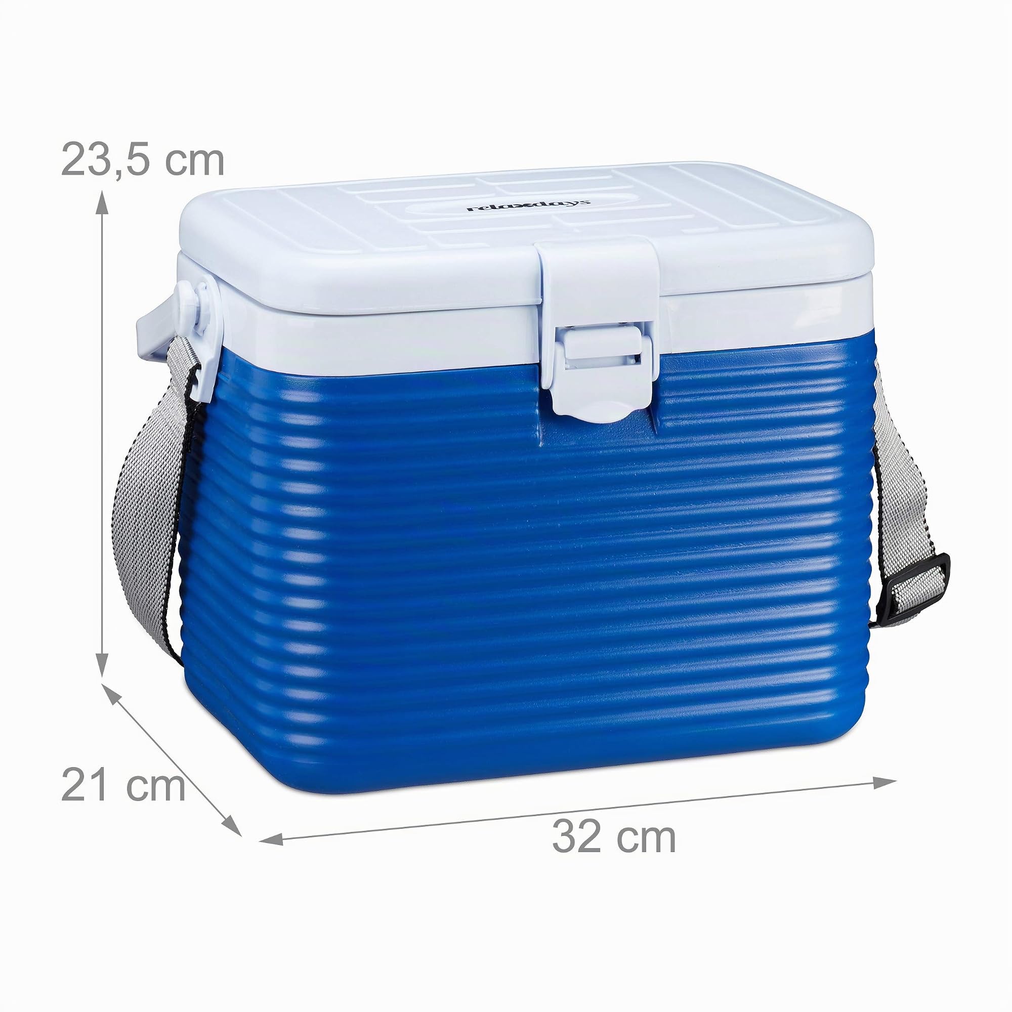 Relaxdays petite glacière portable, avec poignée, mini glacière, sans électricité, 8L, HBT 23,5 x 31 x 21 cm, blanc-bleu