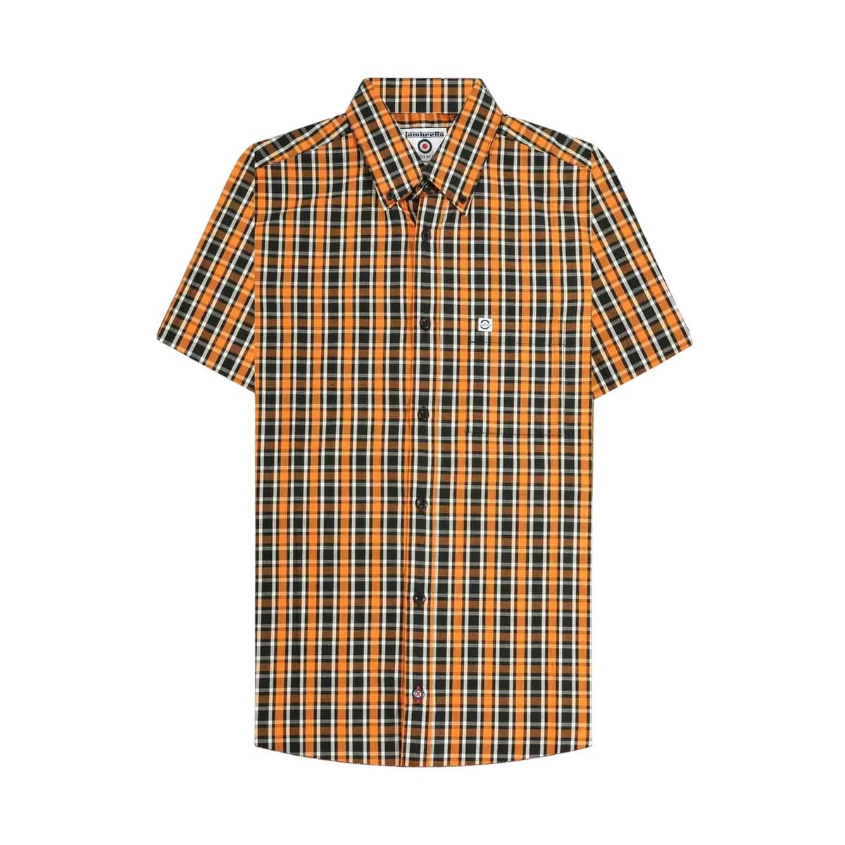 Lambretta Men's Black/White/Orange Checked Short Sleeved Button Down Shirts (Uk, Alpha, 3XL, Regular, Regular, )