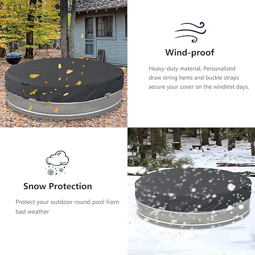 Miniatura 8 de Bitubi Cubierta redonda de acero de 5 a 6 pies, mejorada con cuerda de alambre y cabrestante fijo para aumentar la estabilidad (negro)