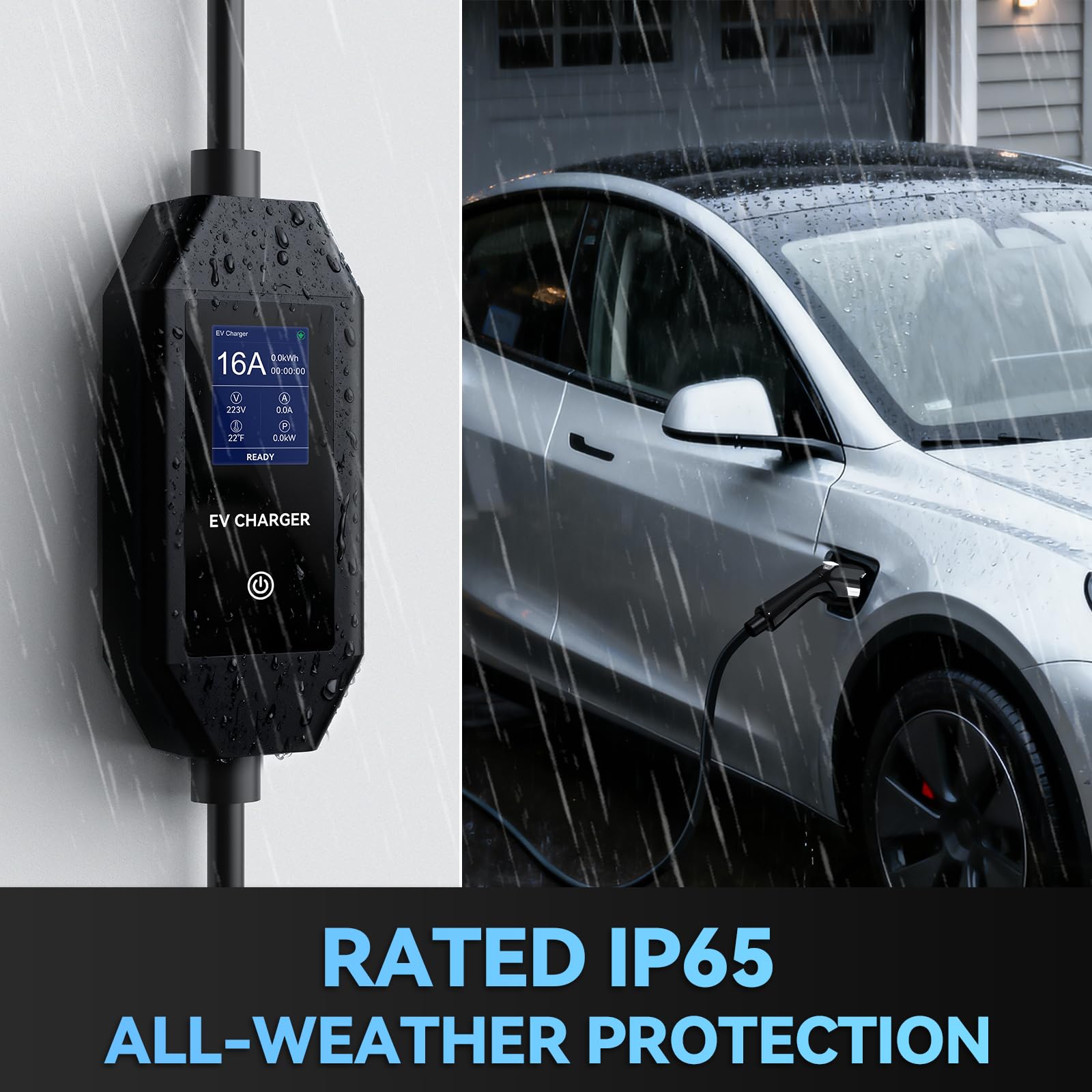 Level 1/2 Portable EV Charger, J1772 Charger Compatible with All EVs, 16 Amp 110V-240V, 25ft Cable, NEMA 6-20 Plug & NEMA 5-15 Adapter